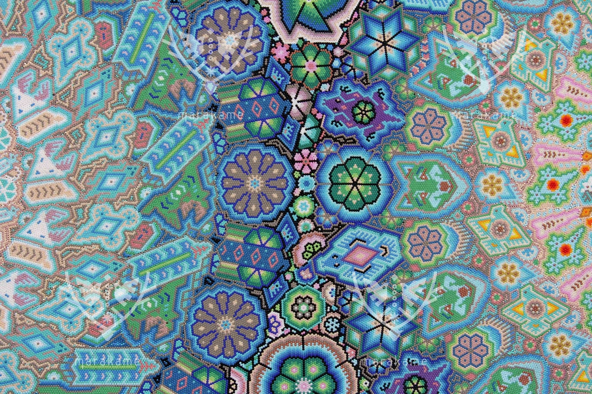 Nierika de Chaquira Cuadro Huichol - El Origen - 2.44 x 1.22 m. - Arte Huichol - Marakame