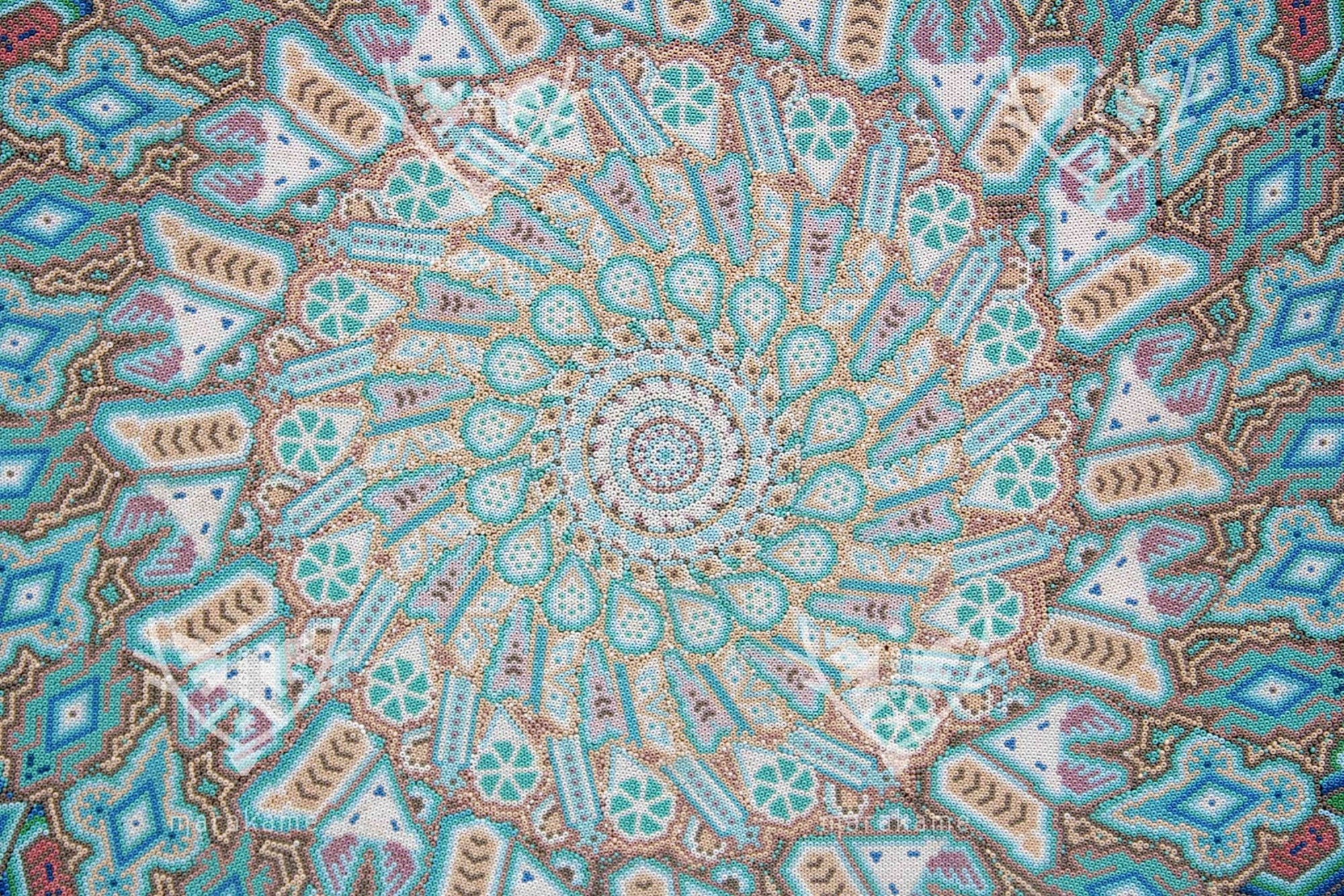 Nierika de Chaquira Cuadro Huichol - El Origen - 2.44 x 1.22 m. - Arte Huichol - Marakame