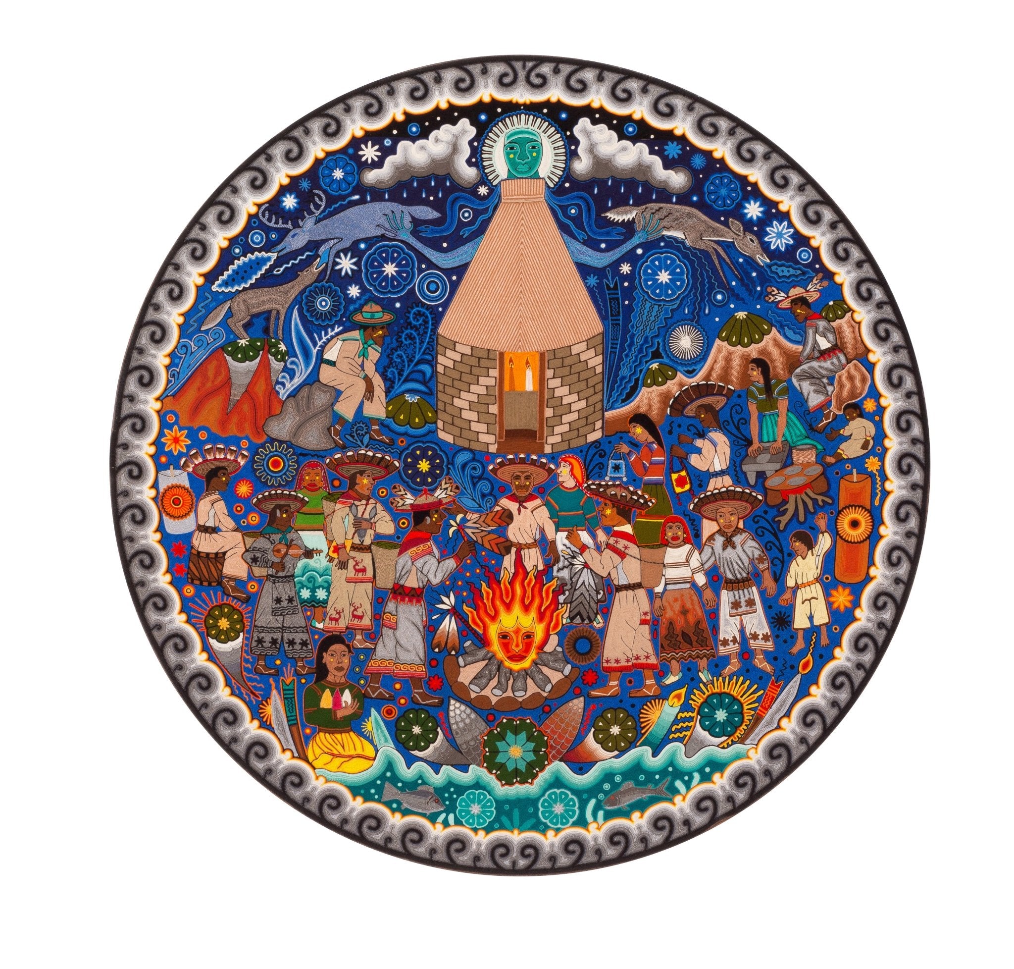 Hikuri Neixa - Peyote dance in ceremonial center - Huichol Art - Marakame
