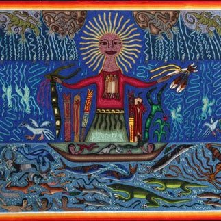 Narrative of a Huichol painting in yarn - Huichol Art - Marakame