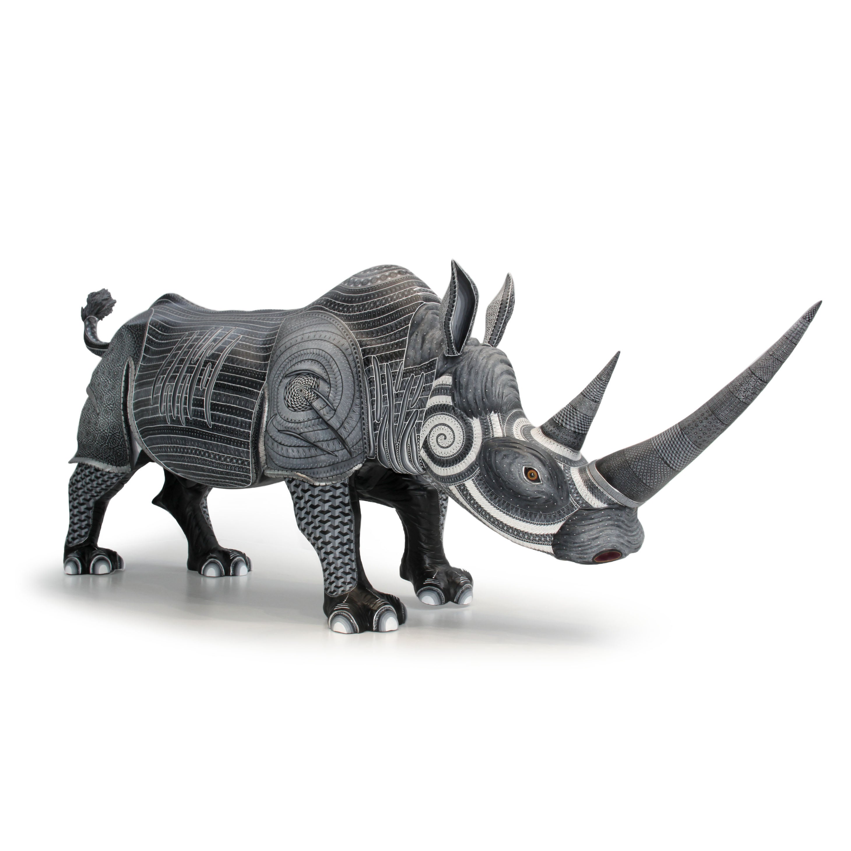 Rinoceronte blanco y negro grises alebrije hecho a mano arte mexicano fino