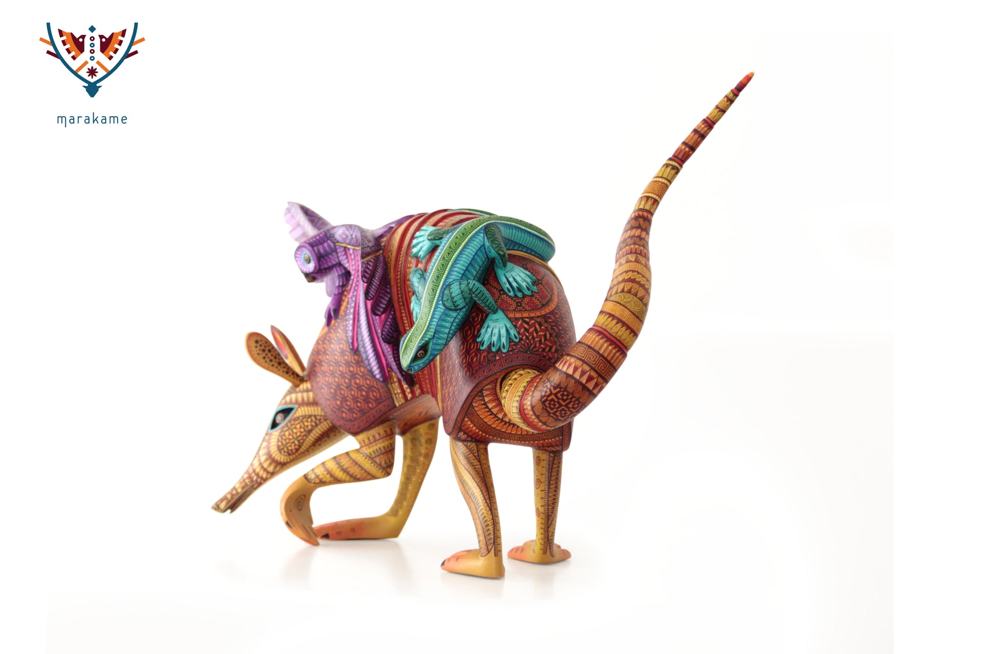 Alebrije - Armadillo con lechuza e iguana: los habitantes del sueño