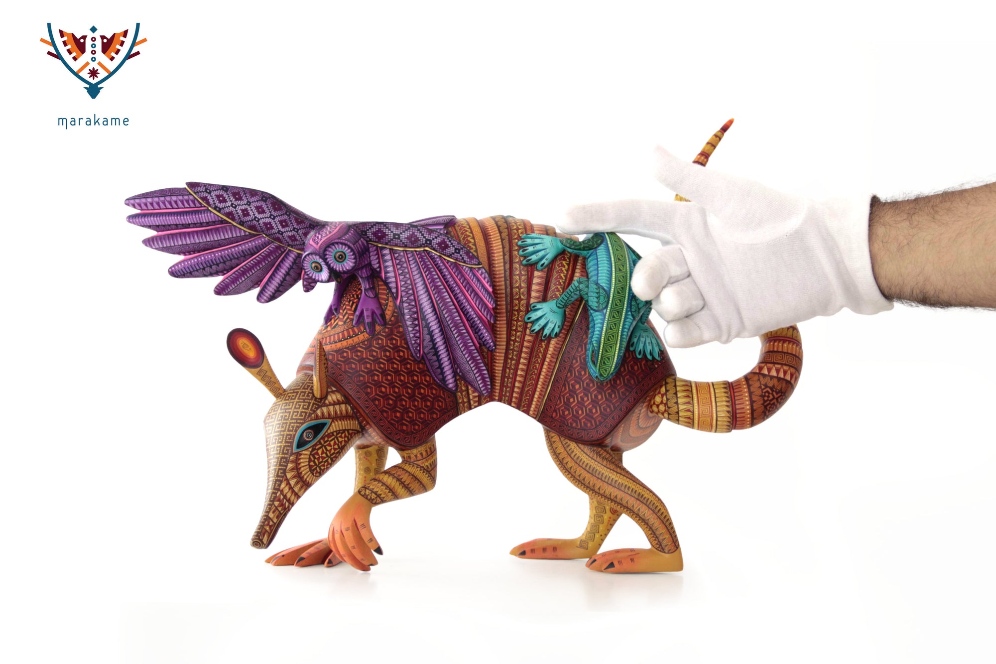 Alebrije - Armadillo con lechuza e iguana: los habitantes del sueño