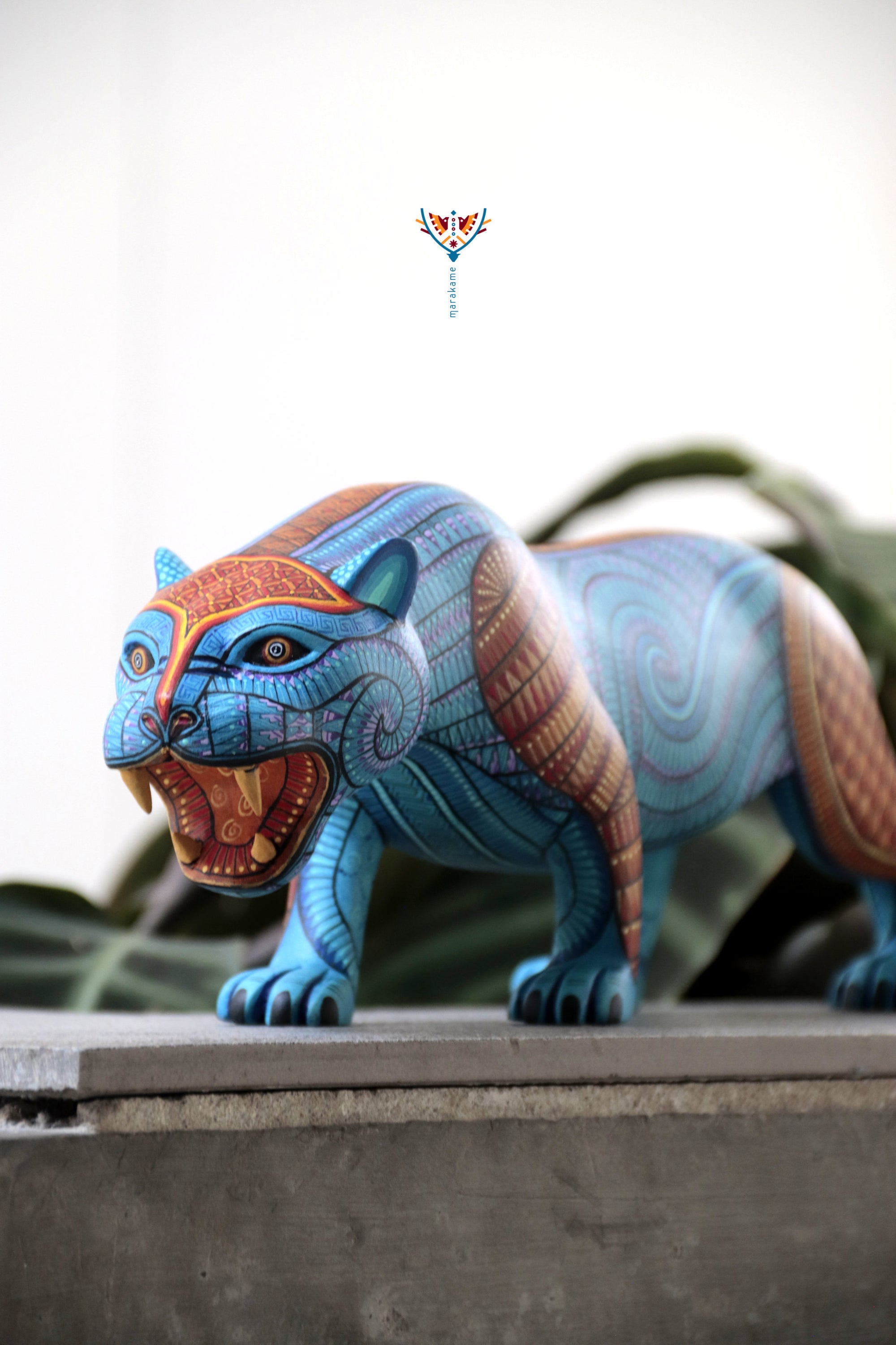 Alebrije - Balam of water and the fretwork - Blue Jaguar of strength, respect and inner path