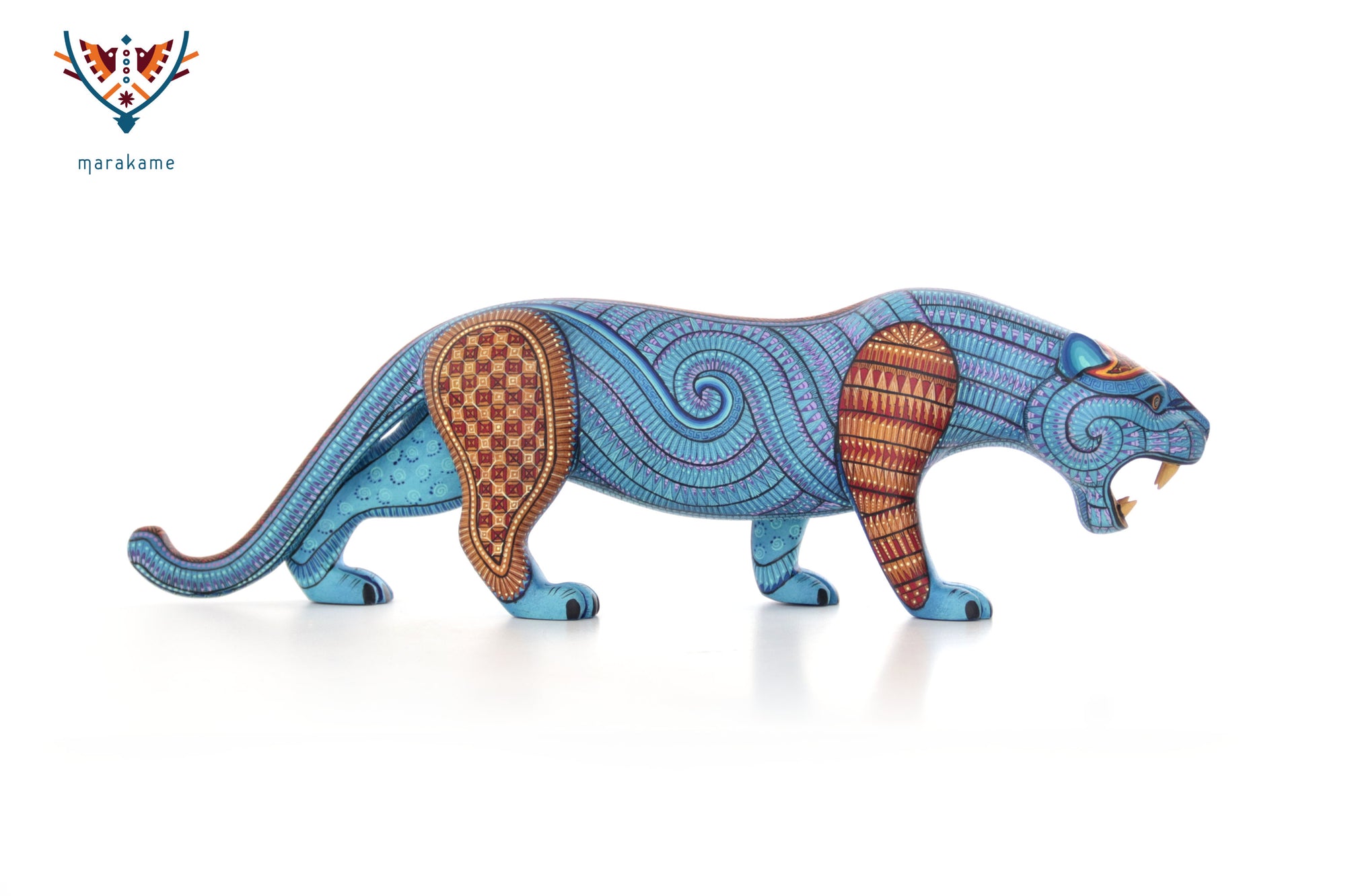 Alebrije - Balam of water and the fretwork - Blue Jaguar of strength, respect and inner path