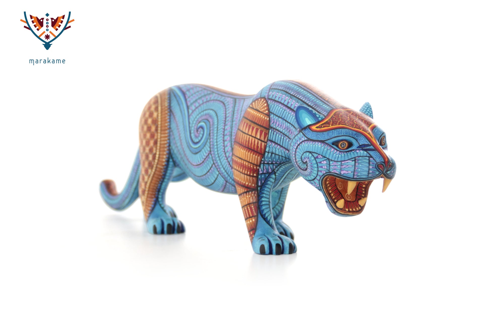 Alebrije - Balam of water and the fretwork - Blue Jaguar of strength, respect and inner path