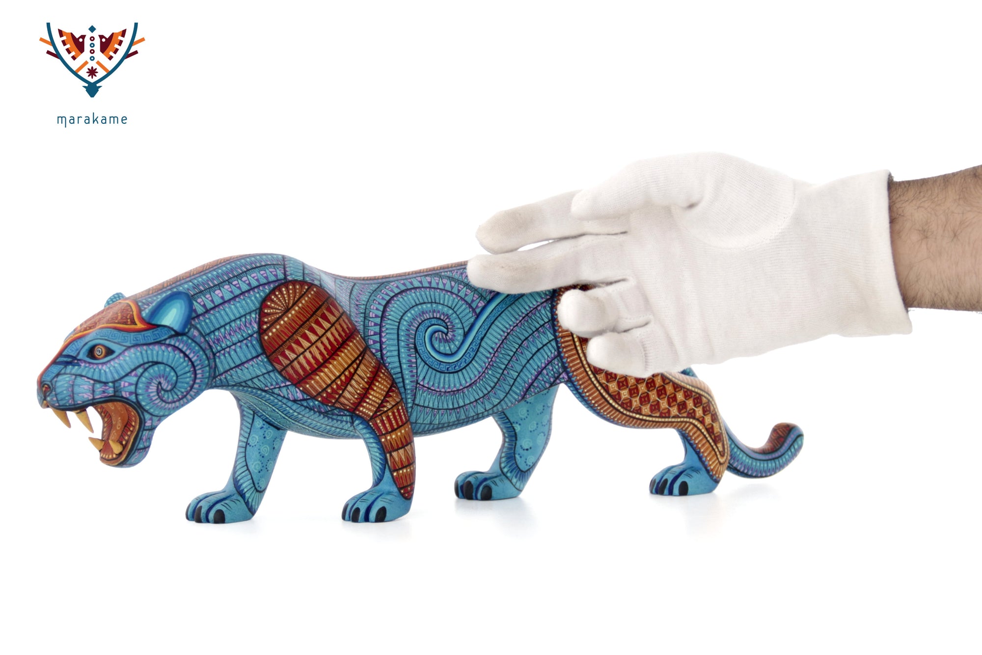Alebrije - Balam of water and the fretwork - Blue Jaguar of strength, respect and inner path