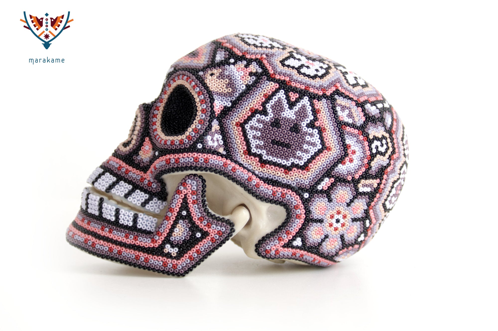 Calavera Huichol Mediana - Eyekame - Flor espectral del amanecer rosado