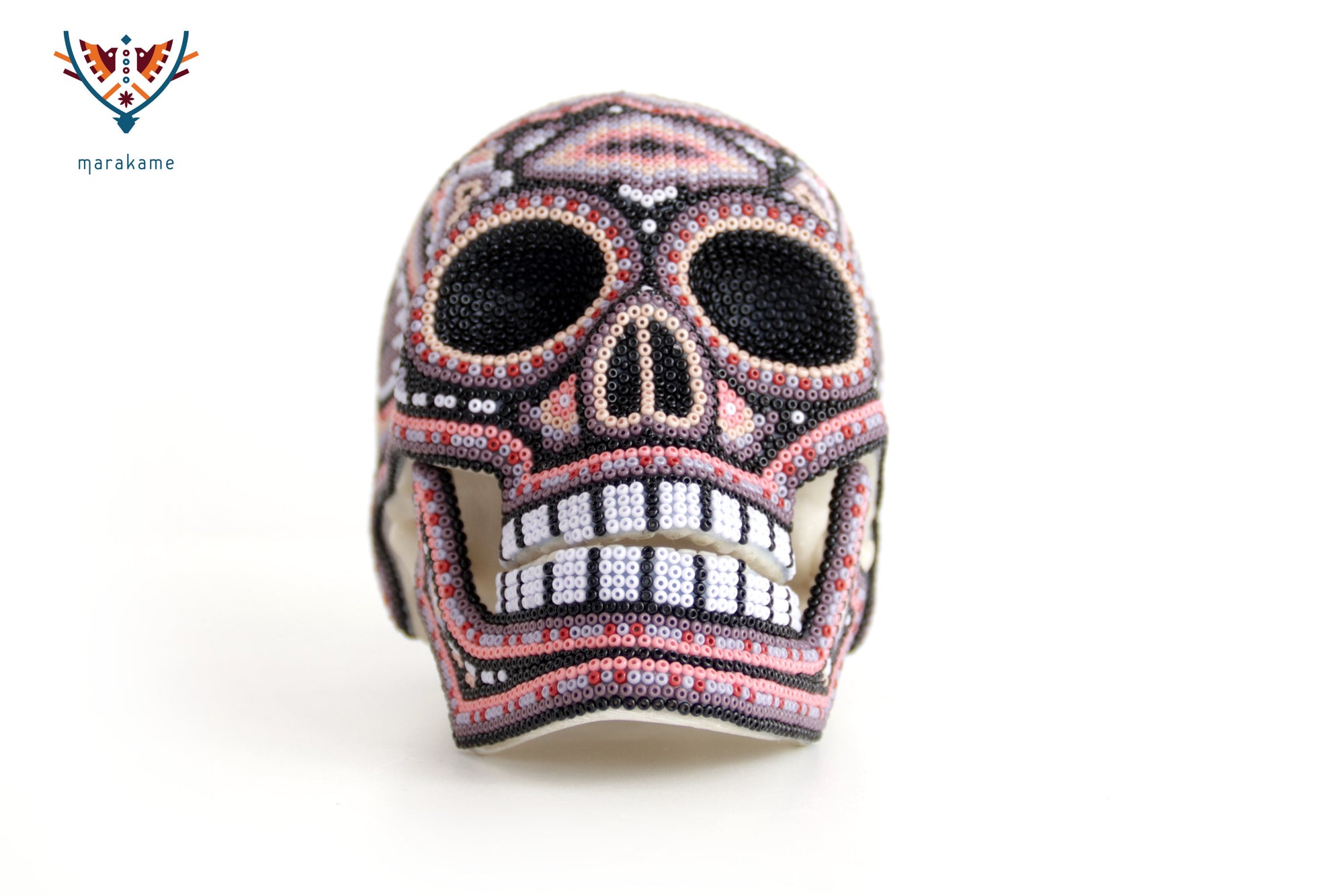 Calavera Huichol Mediana - Eyekame - Flor espectral del amanecer rosado