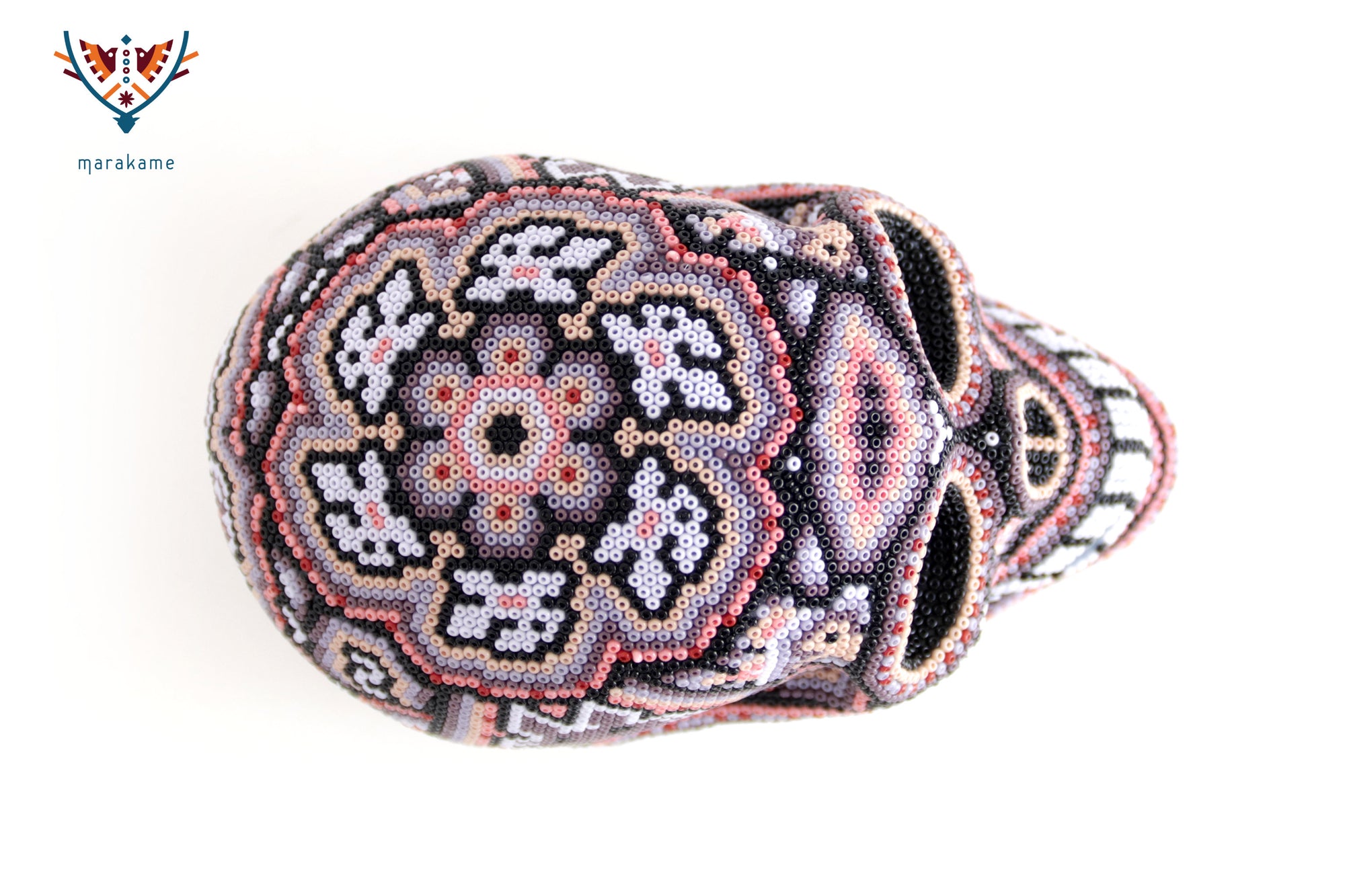 Calavera Huichol Mediana - Eyekame - Flor espectral del amanecer rosado