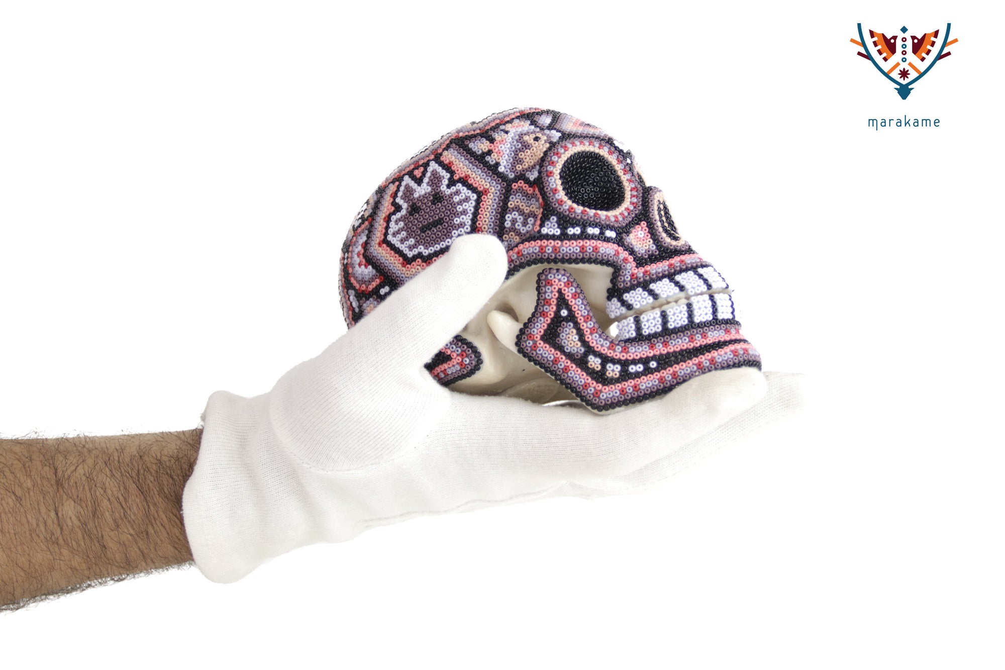 Calavera Huichol Mediana - Eyekame - Flor espectral del amanecer rosado