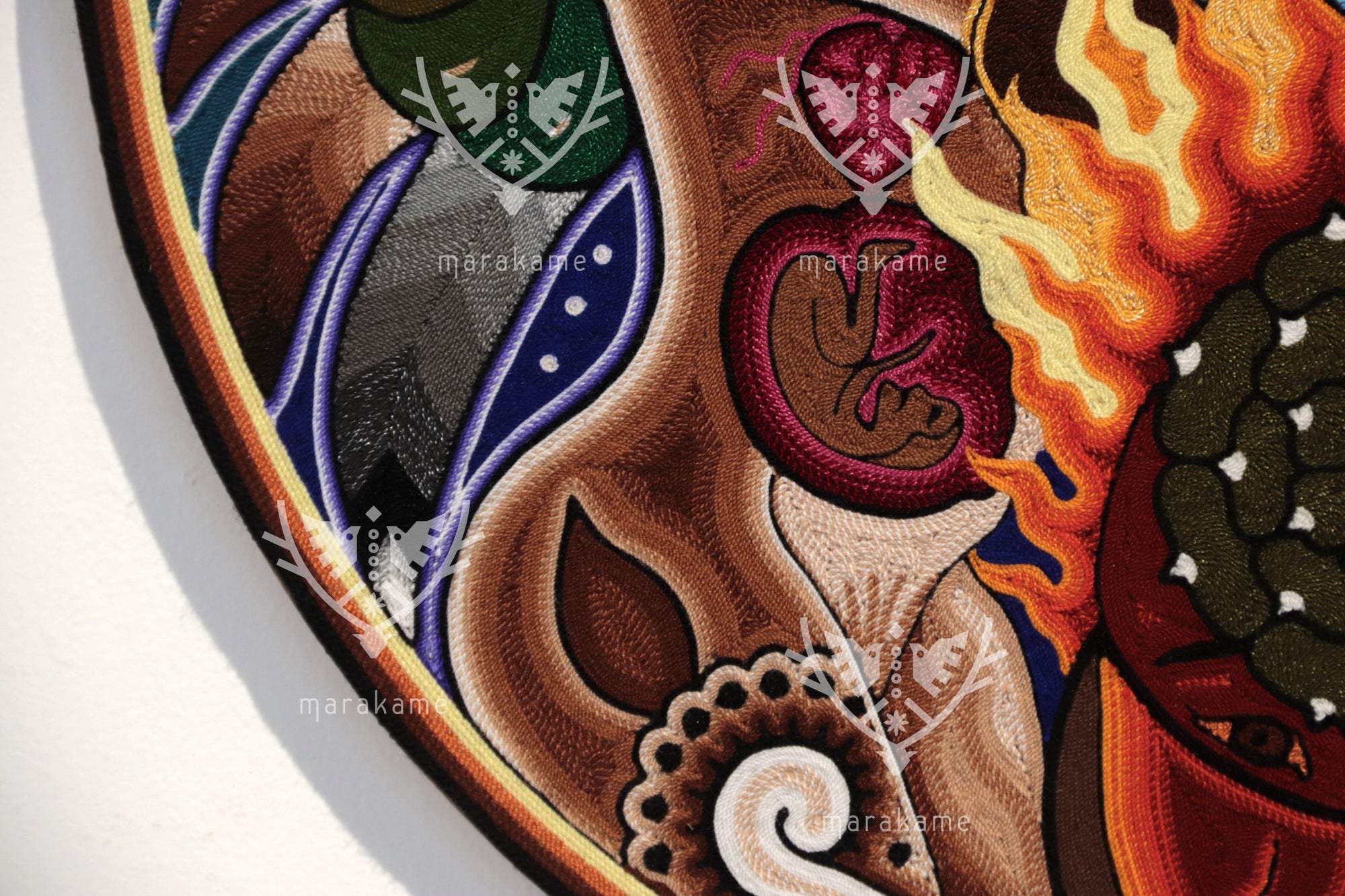 Nierika de Estambre fino Circulo Huichol - Tatei Niwetsika – La Madre del Maíz - 60 cm.