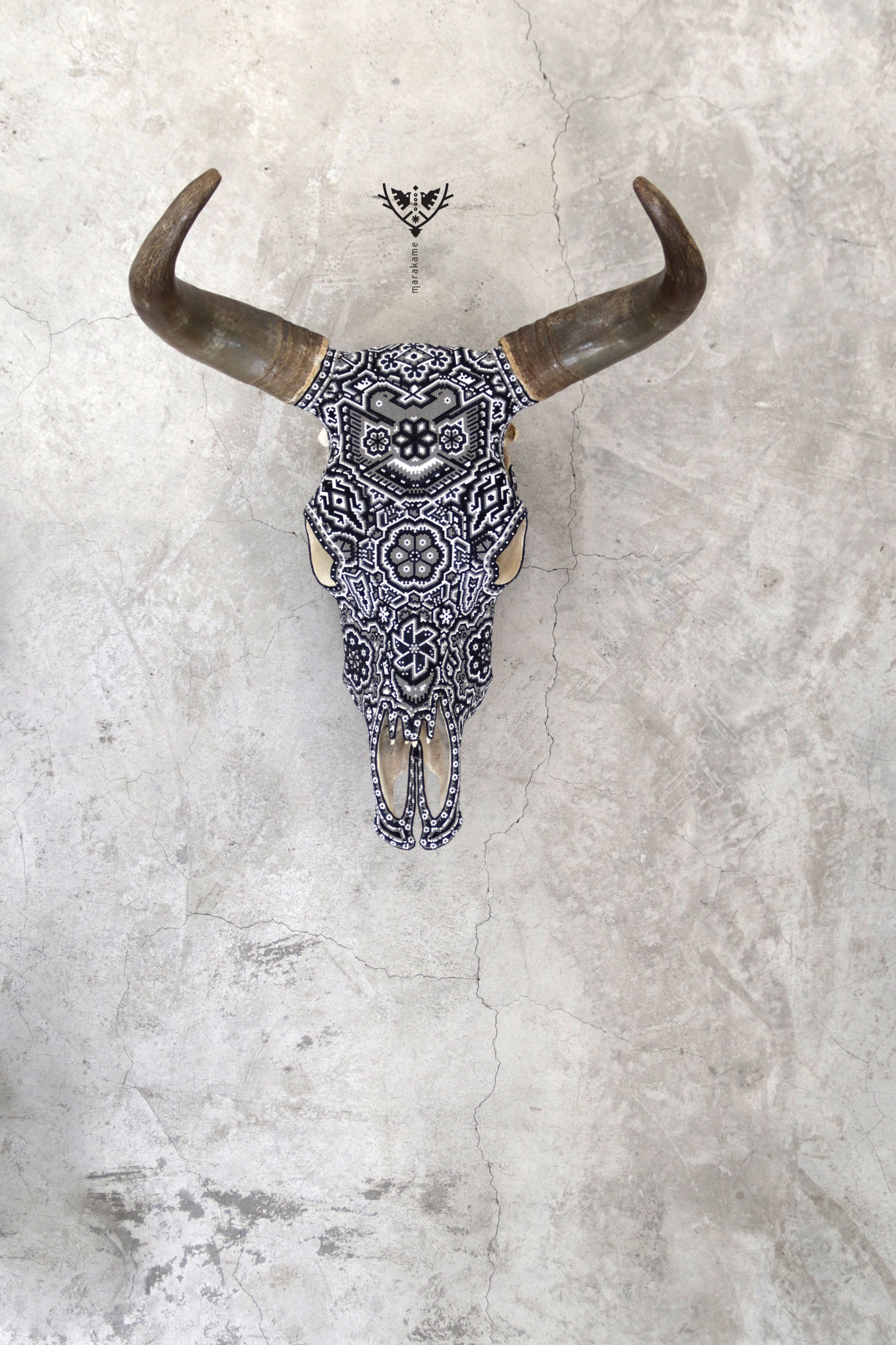 Cráneo de vaca Arte Huichol - Águila bicéfala