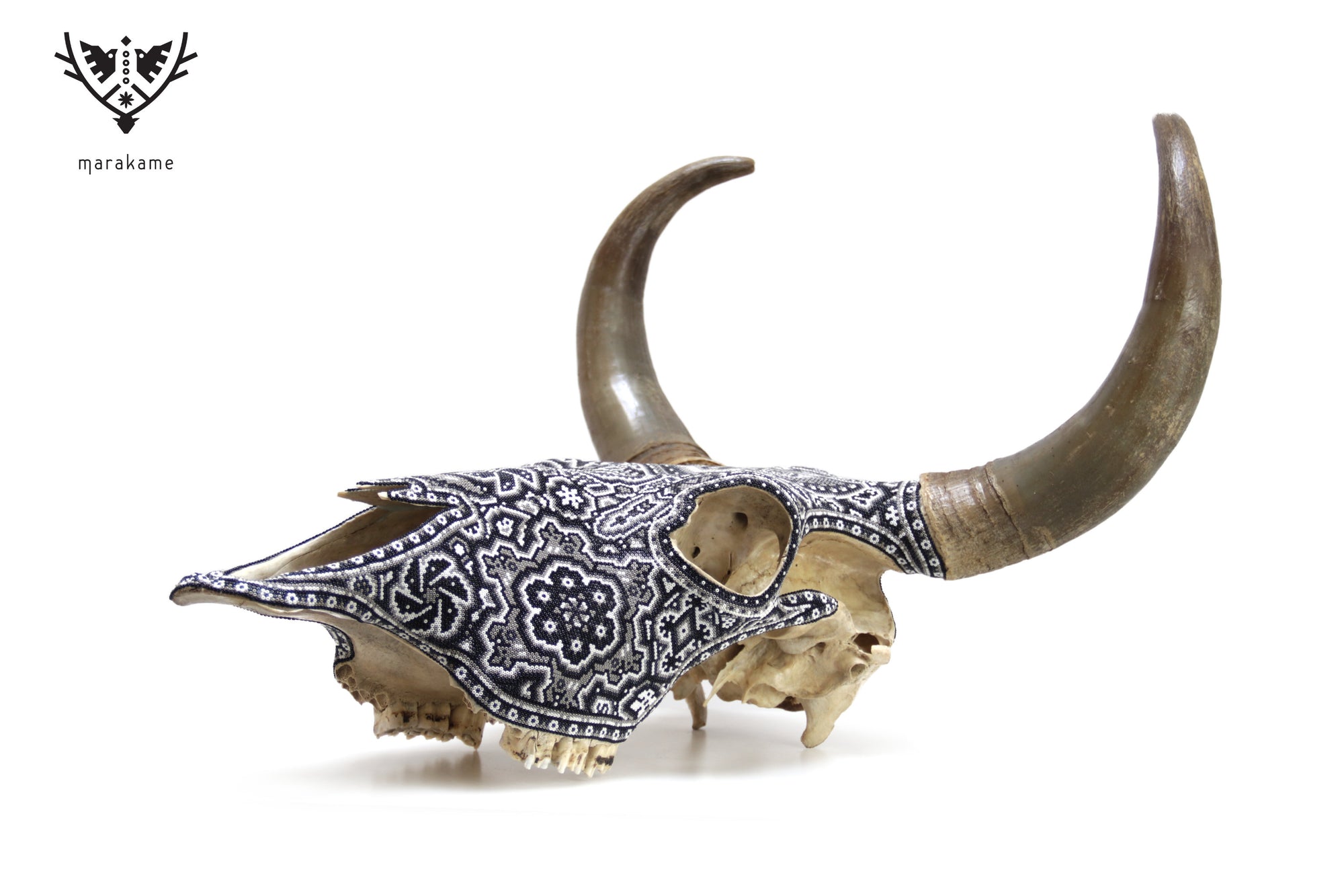 Cráneo de vaca Arte Huichol - Águila bicéfala