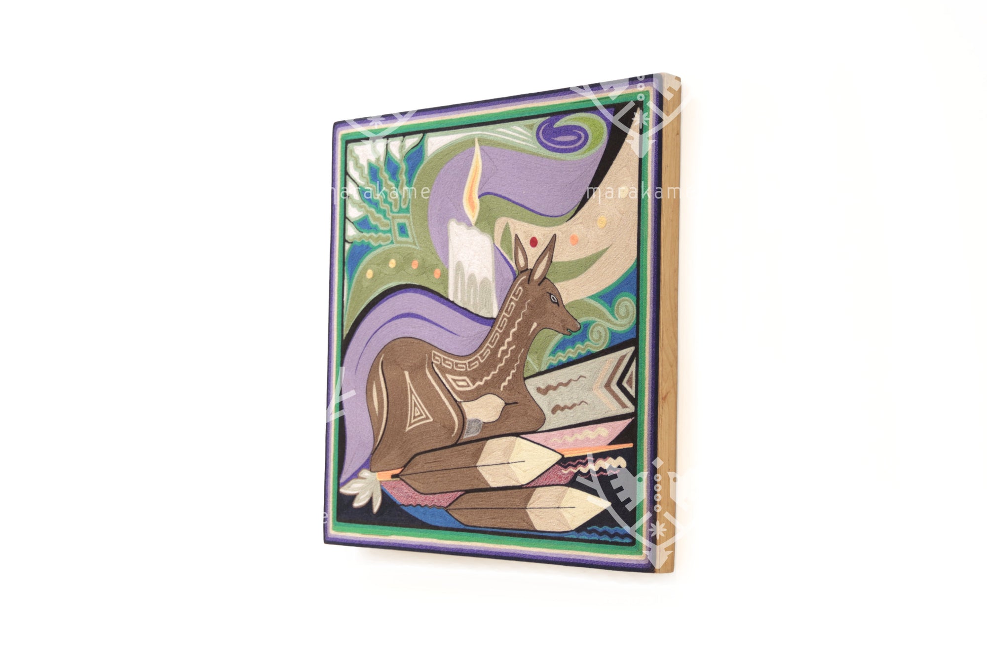 Nierika de Estambre Cuadro Huichol - La Venada y el Muwieri - 50 x 50 cm.