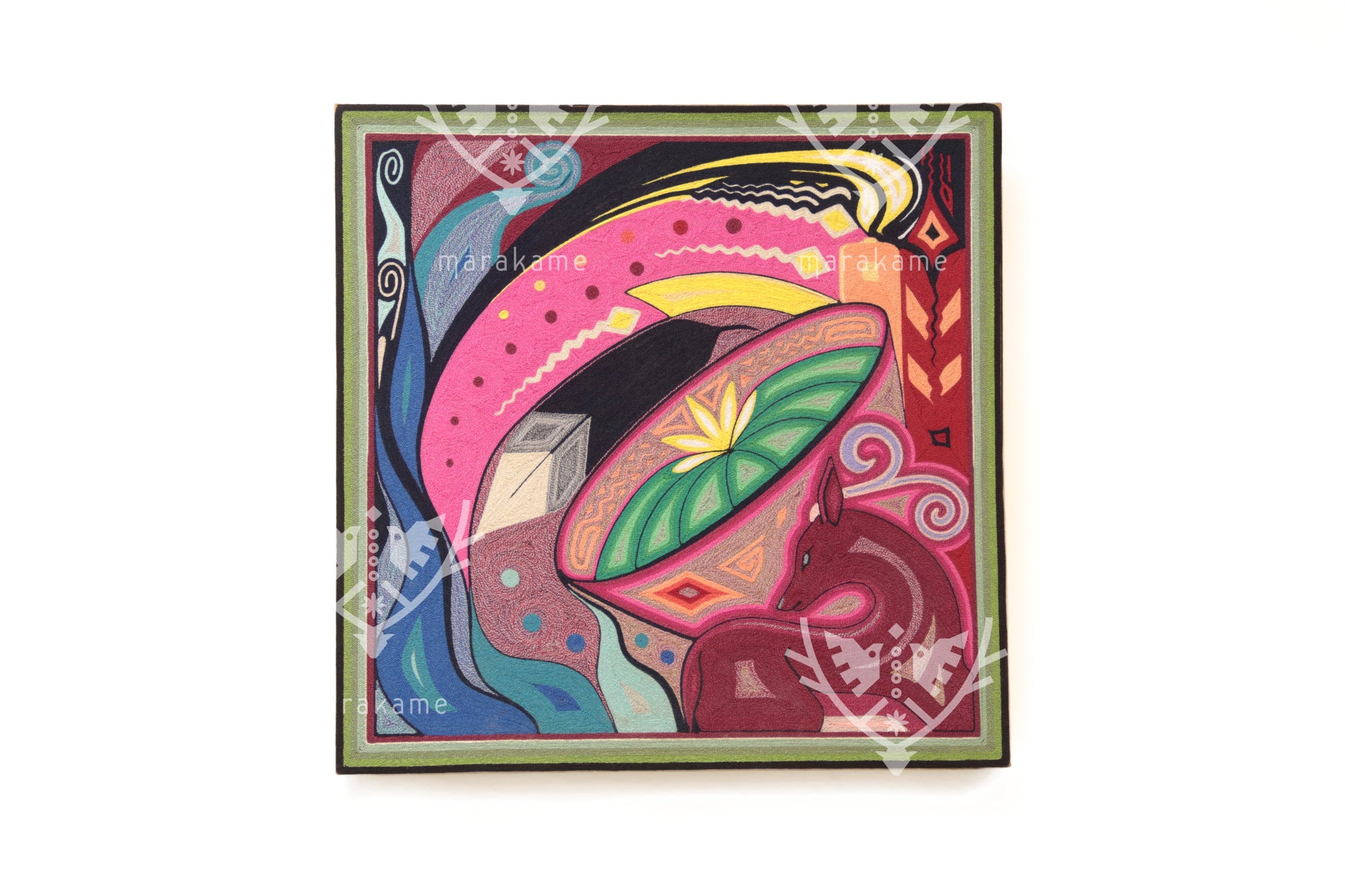 Nierika de Estambre Cuadro Huichol - El Peyote Naciente - 50 x 50 cm.