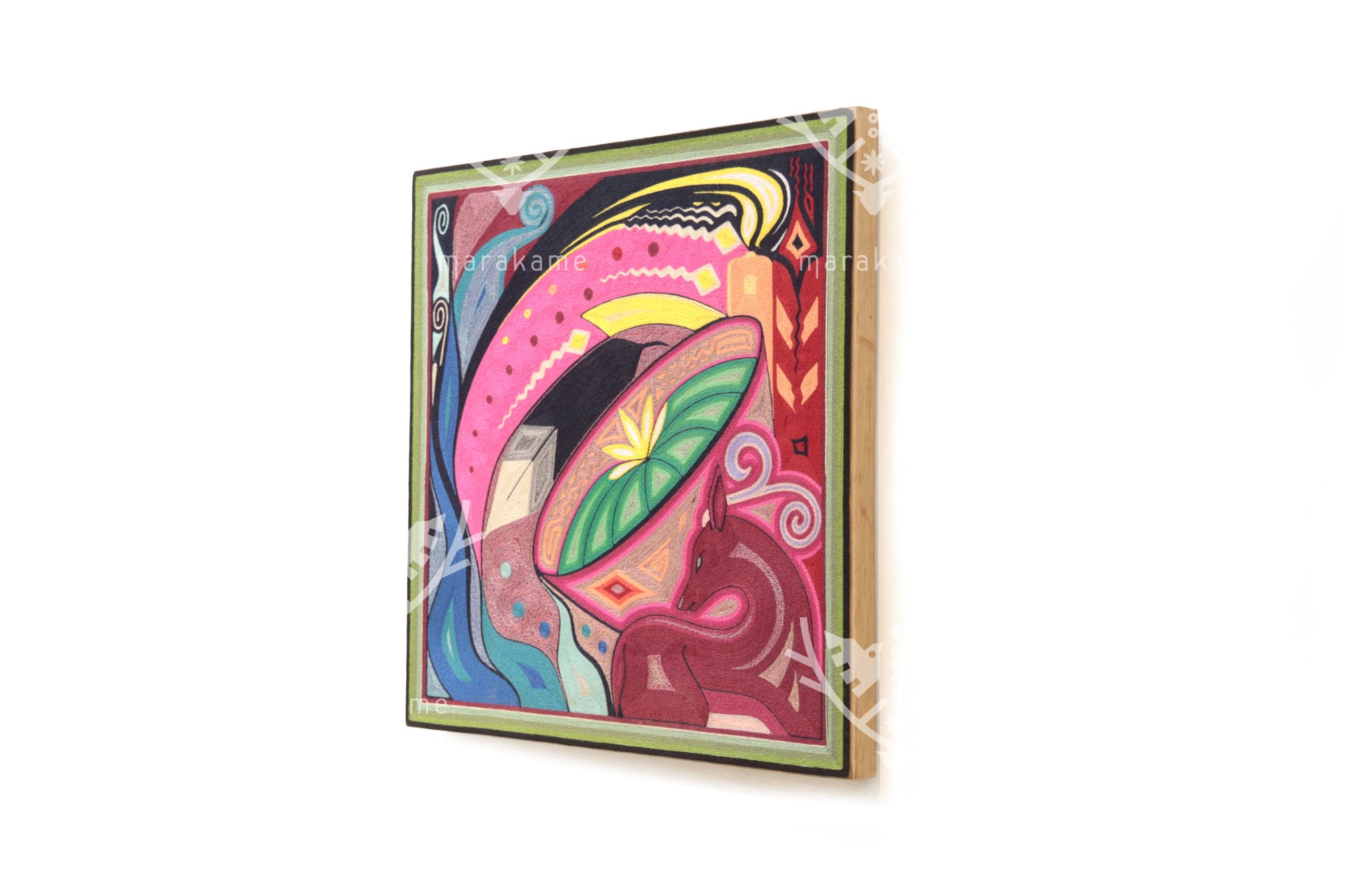 Nierika de Estambre Cuadro Huichol - El Peyote Naciente - 50 x 50 cm.