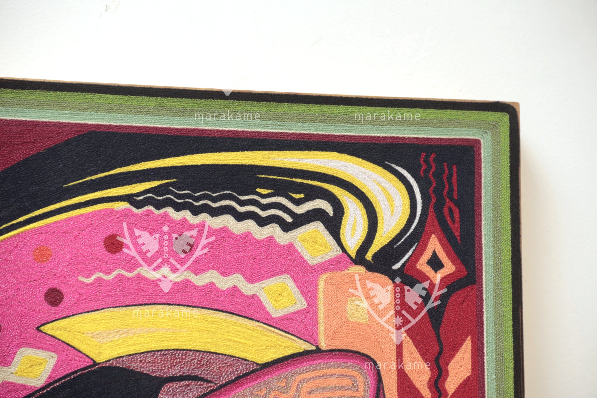 Nierika de Estambre Cuadro Huichol - El Peyote Naciente - 50 x 50 cm.