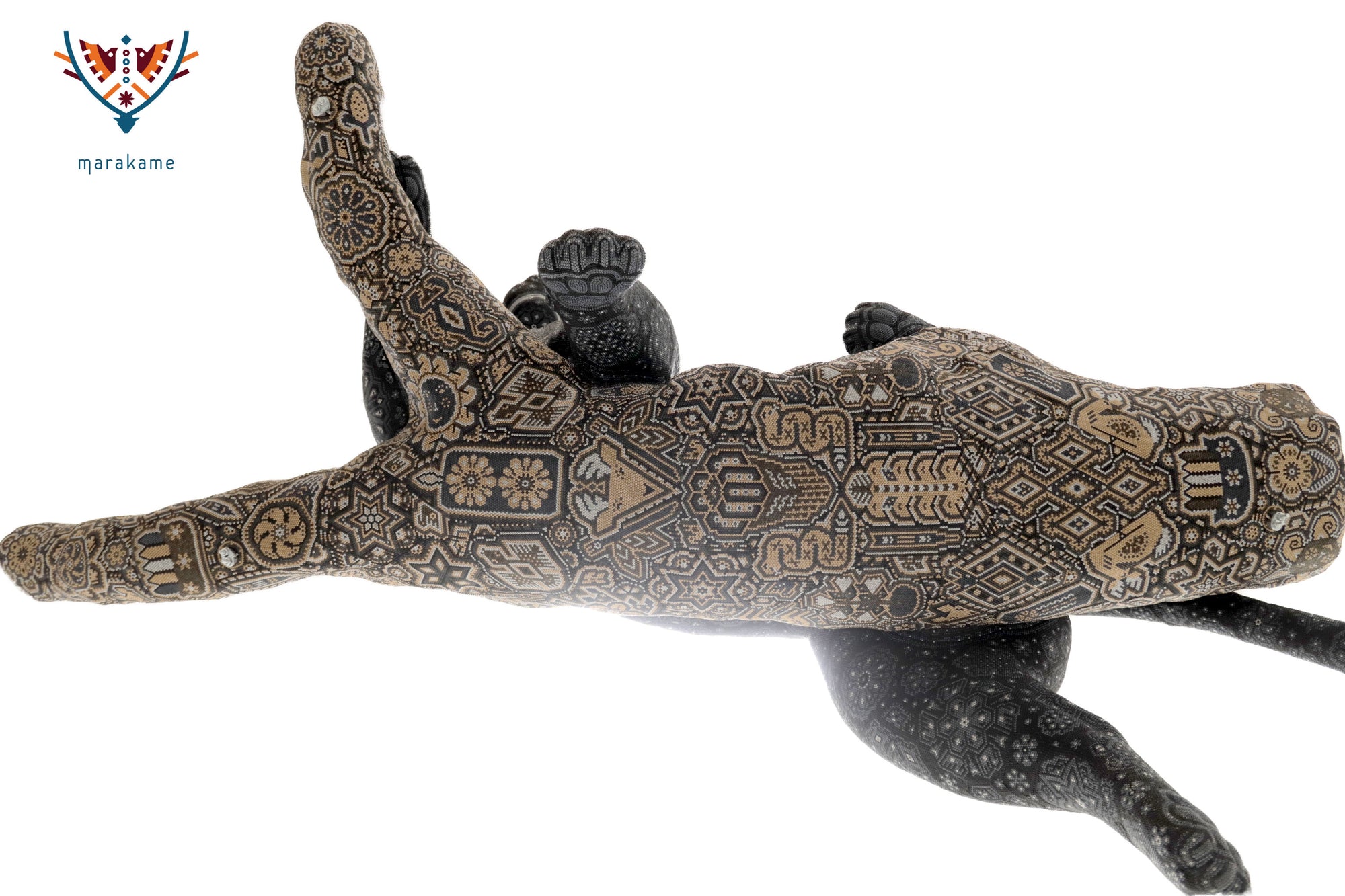 Escultura Arte Huichol - Jaguar en tronco - Ewatame