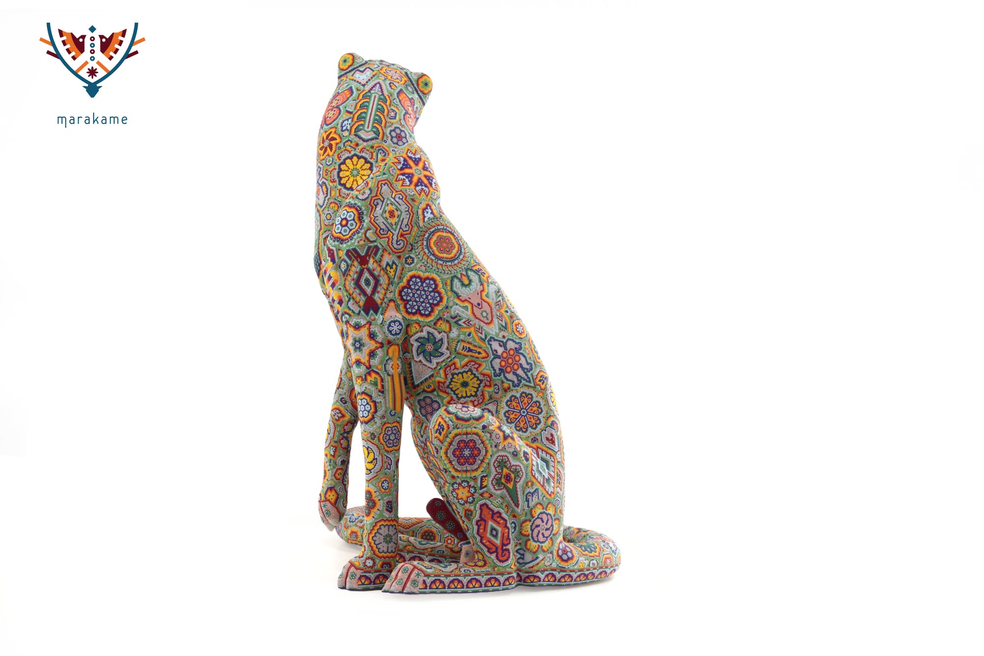 Escultura Arte Huichol - Leopardo macho - El jardín wixárika sobre su piel