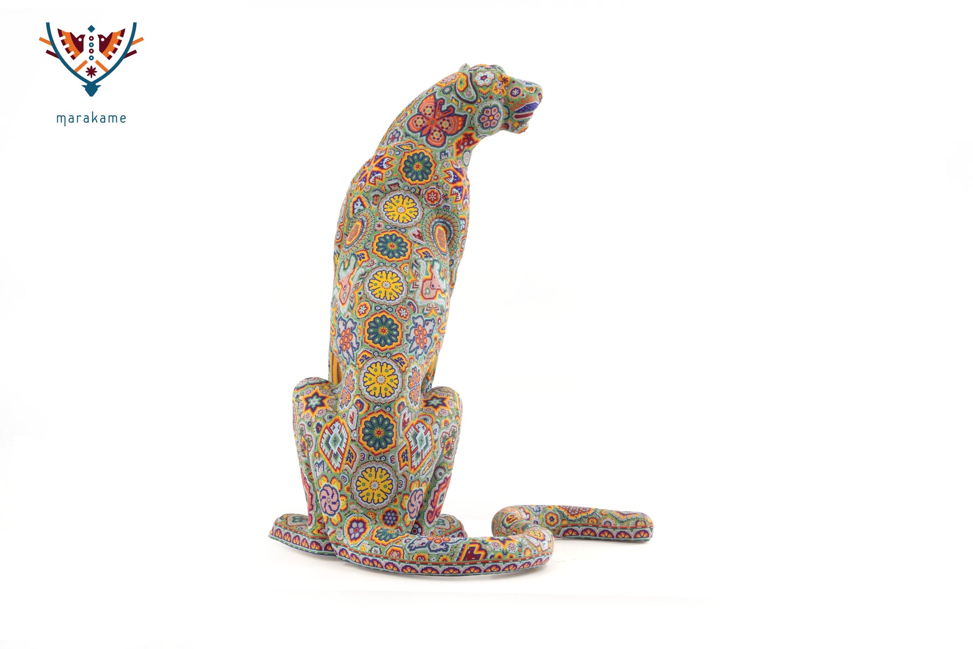 Escultura Arte Huichol - Leopardo macho - El jardín wixárika sobre su piel