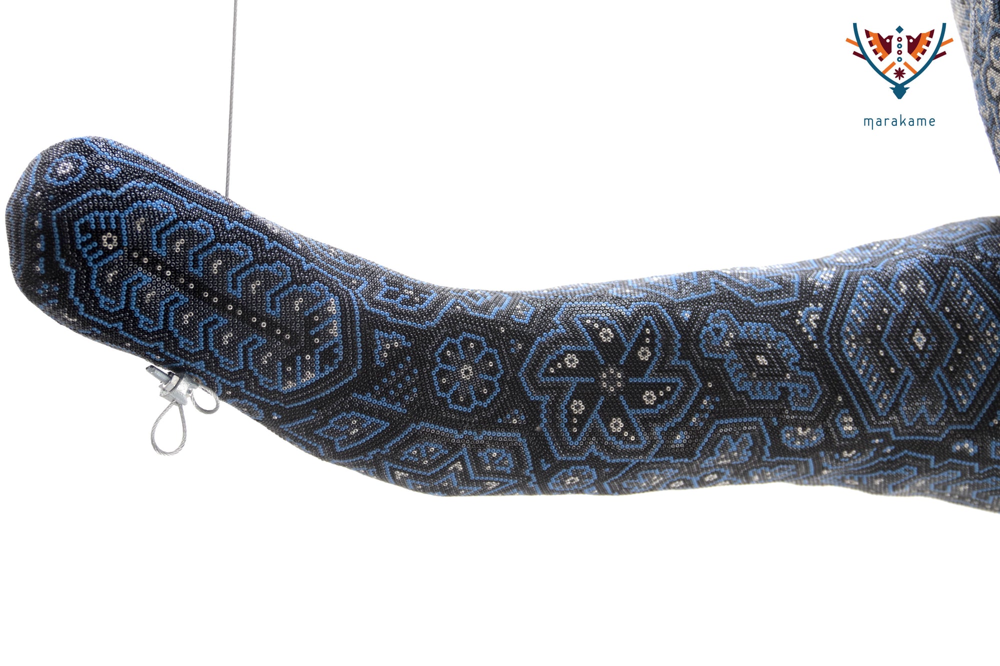 Escultura Arte Huichol - Puma en tronco - Resplandor de medianoche