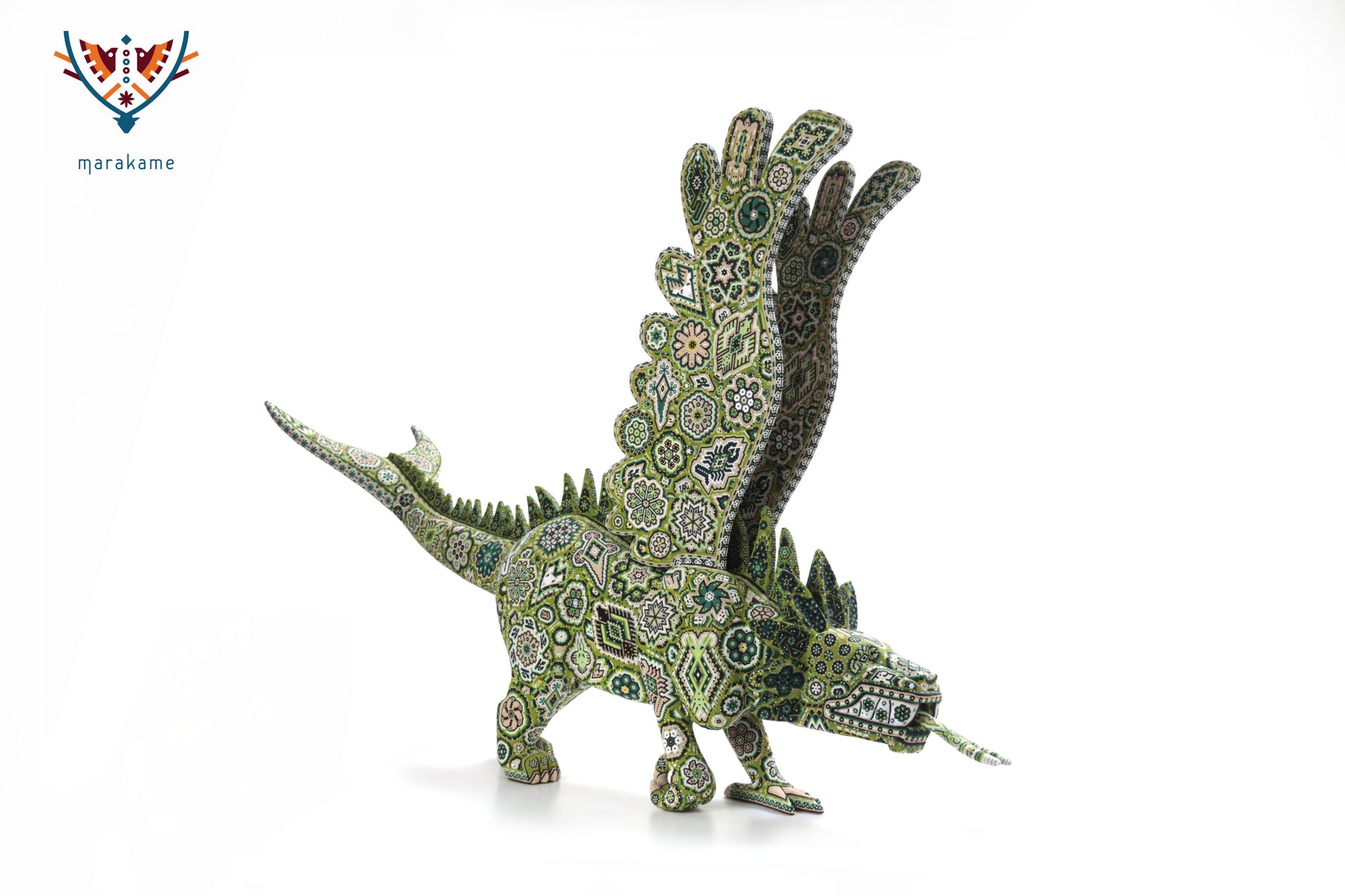 Escultura Arte Huichol - Fusión cultural Wixárika Zapoteca - Quetzalcóatl tres elementos - Agua, tierra y viento