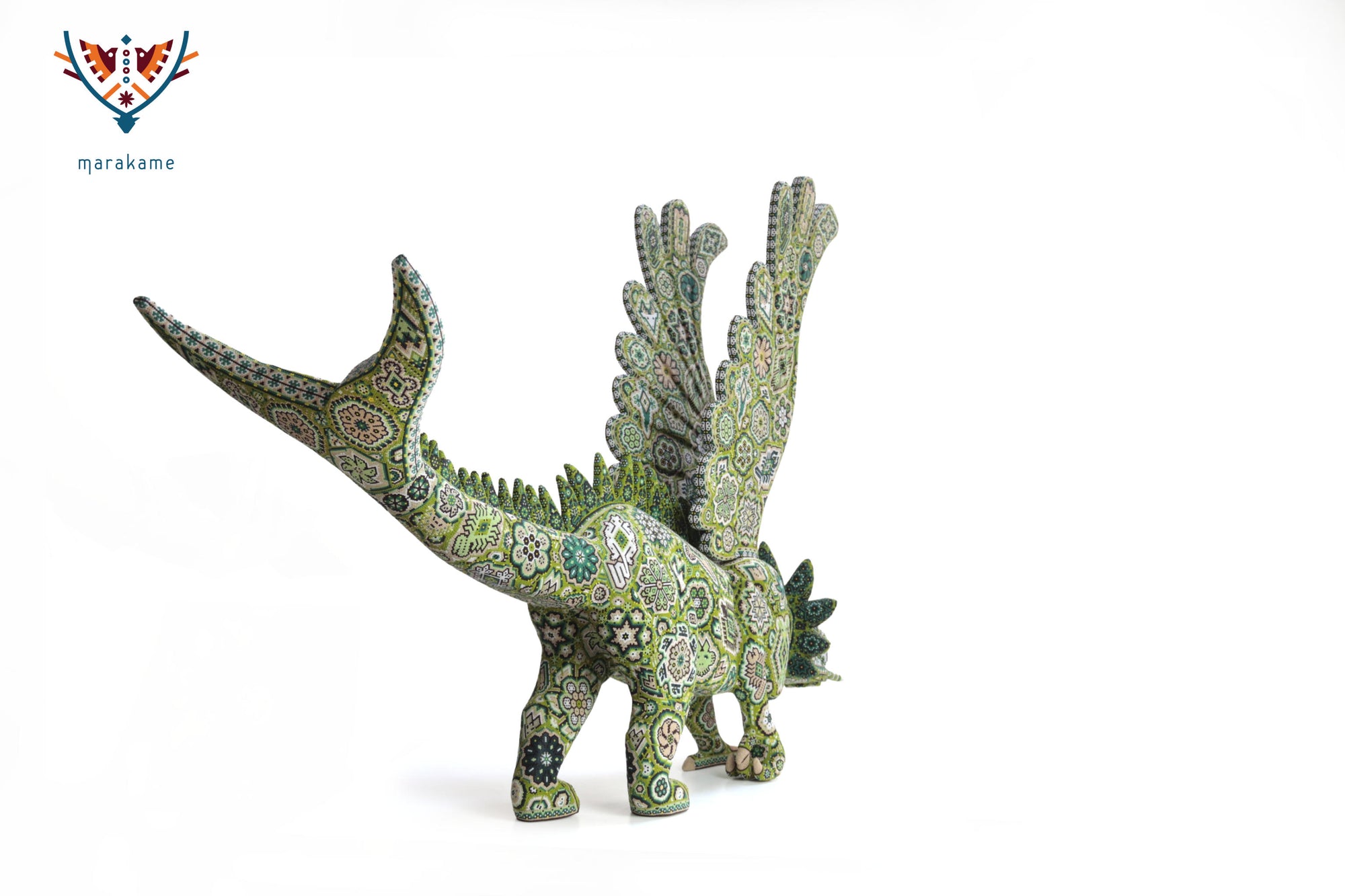 Escultura Arte Huichol - Fusión cultural Wixárika Zapoteca - Quetzalcóatl tres elementos - Agua, tierra y viento