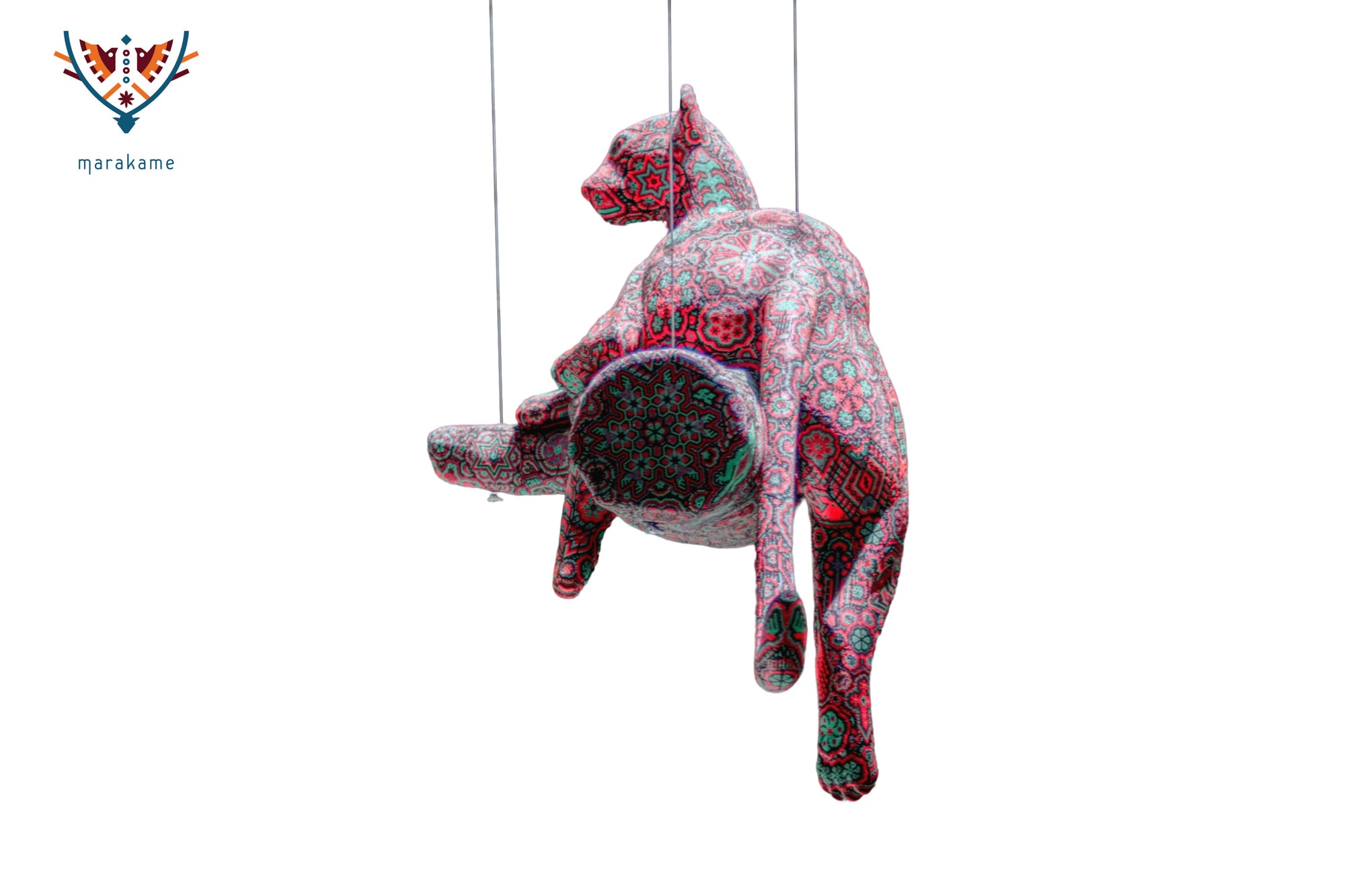 Huichol-Kunstskulptur – Puma auf einem Baumstamm – Nierika Tatewari Yuawi – Derjenige, der das Feuer des Großvaters trägt