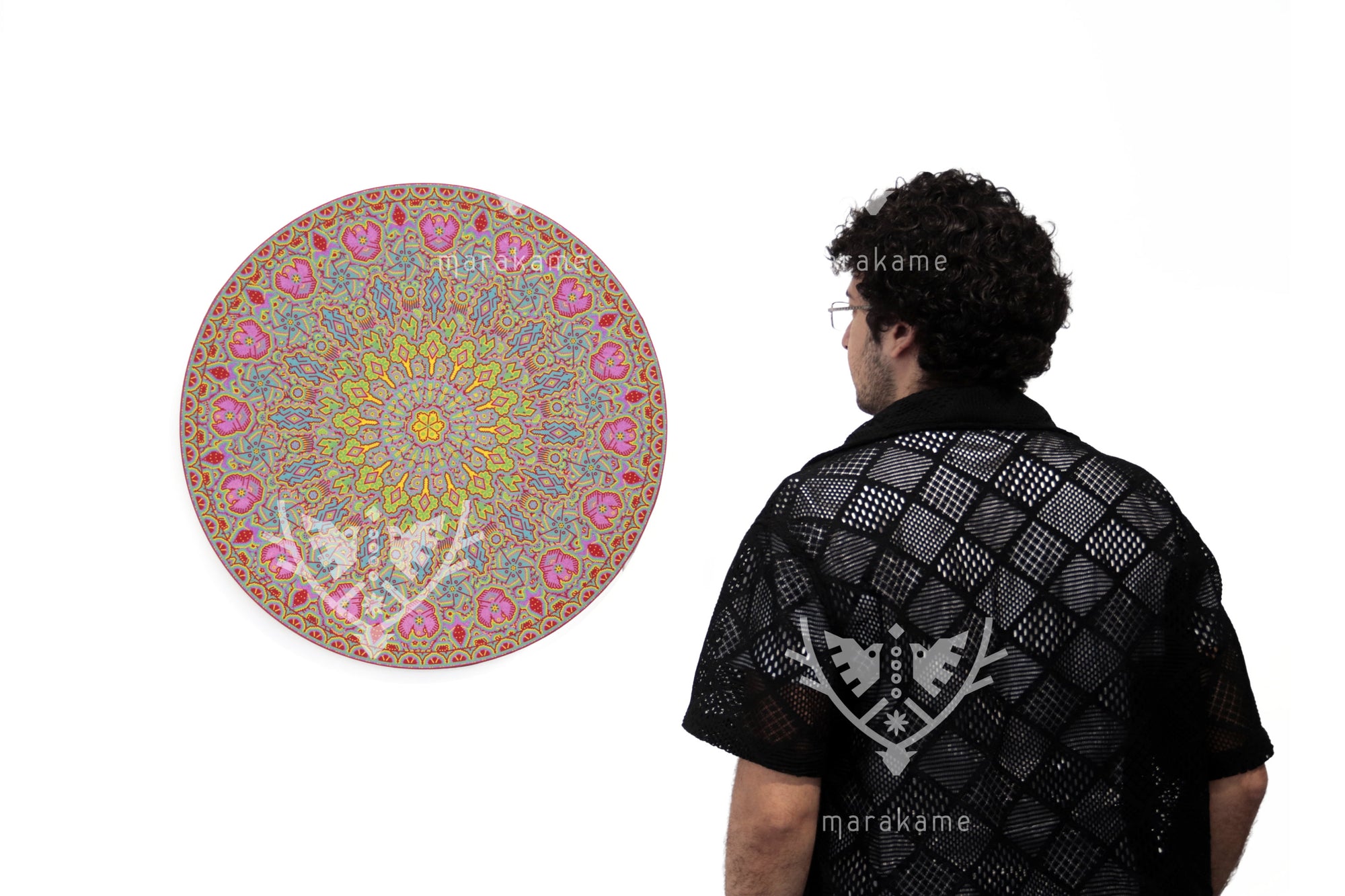 Nierika de Chaquira micro Circulo Huichol - Los Colores del Maíz - 60 cm.