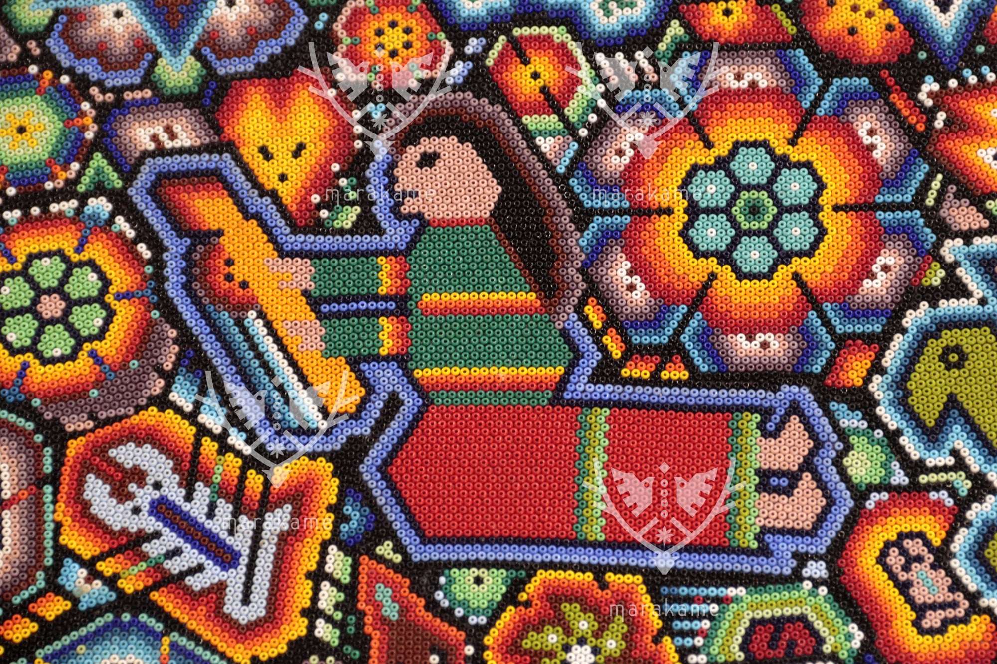 Nierika de Chaquira Cuadro Huichol - El Ciclo Sagrado: Cartografía de la Cosmovisión Wixárika - 244 x 60 cm.