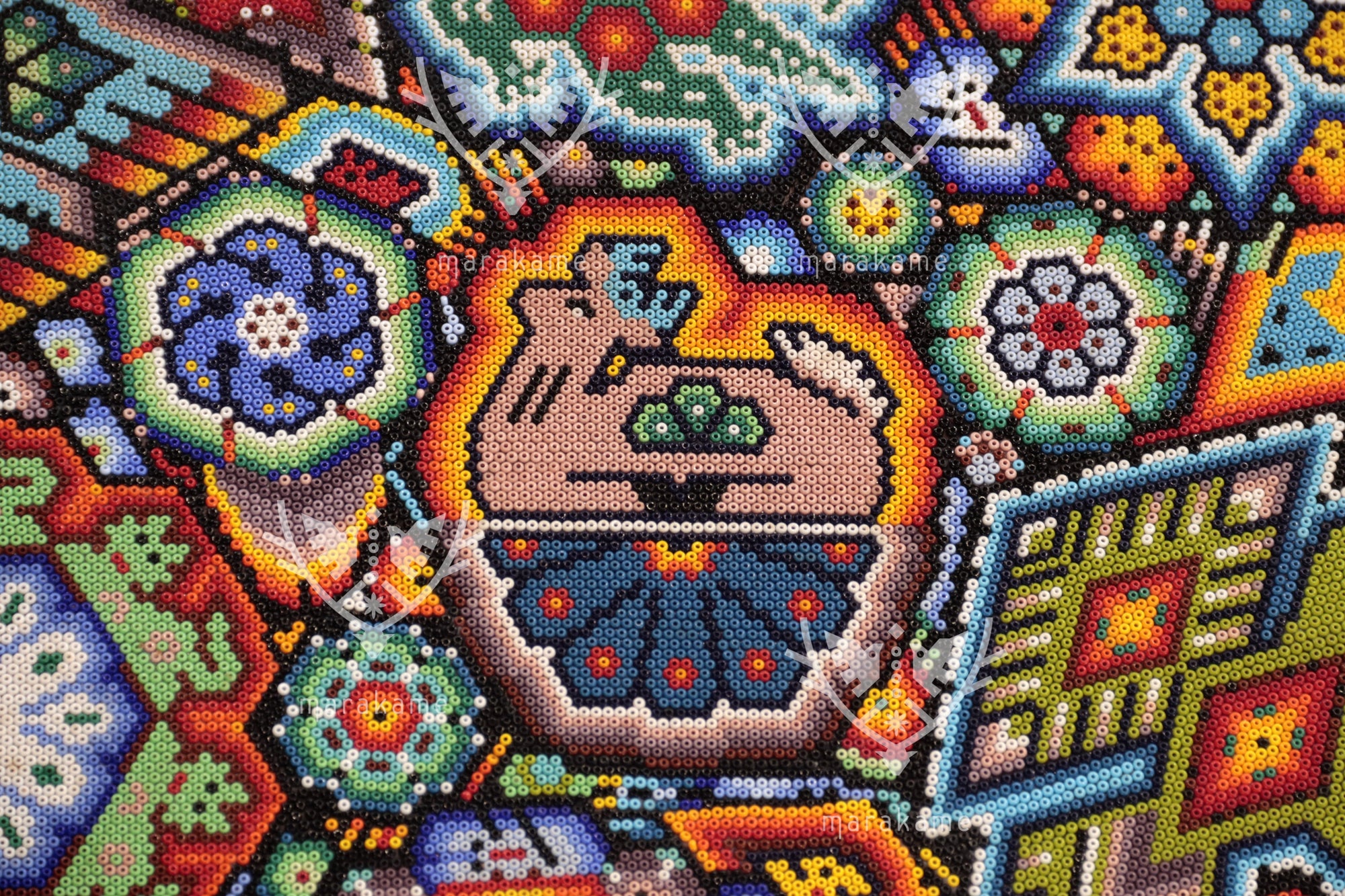 Nierika de Chaquira Cuadro Huichol - El Ciclo Sagrado: Cartografía de la Cosmovisión Wixárika - 244 x 60 cm.