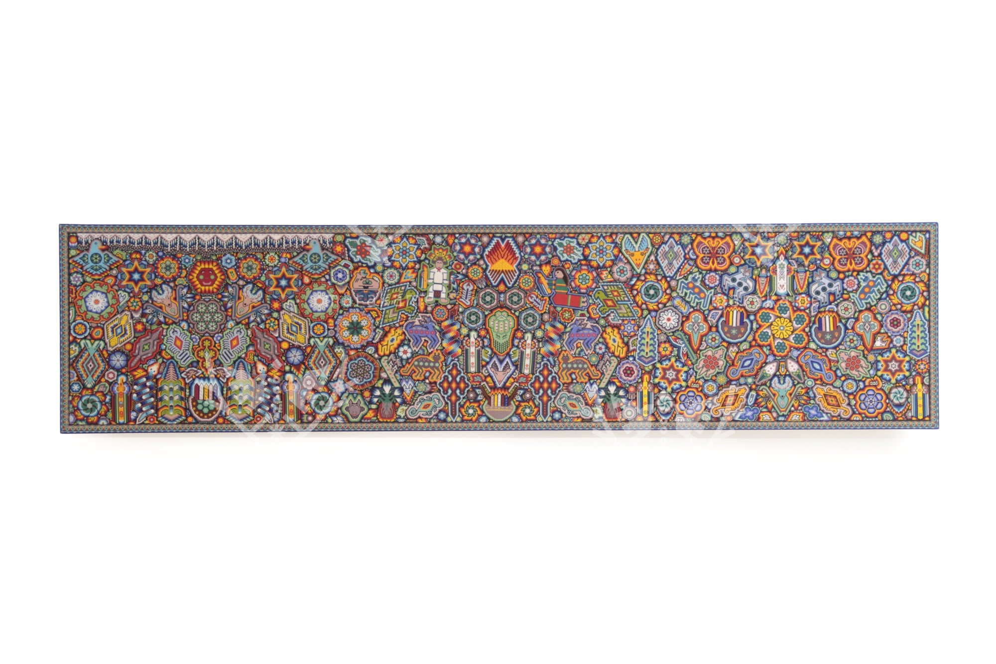 Nierika de Chaquira Cuadro Huichol - El Ciclo Sagrado: Cartografía de la Cosmovisión Wixárika - 244 x 60 cm.
