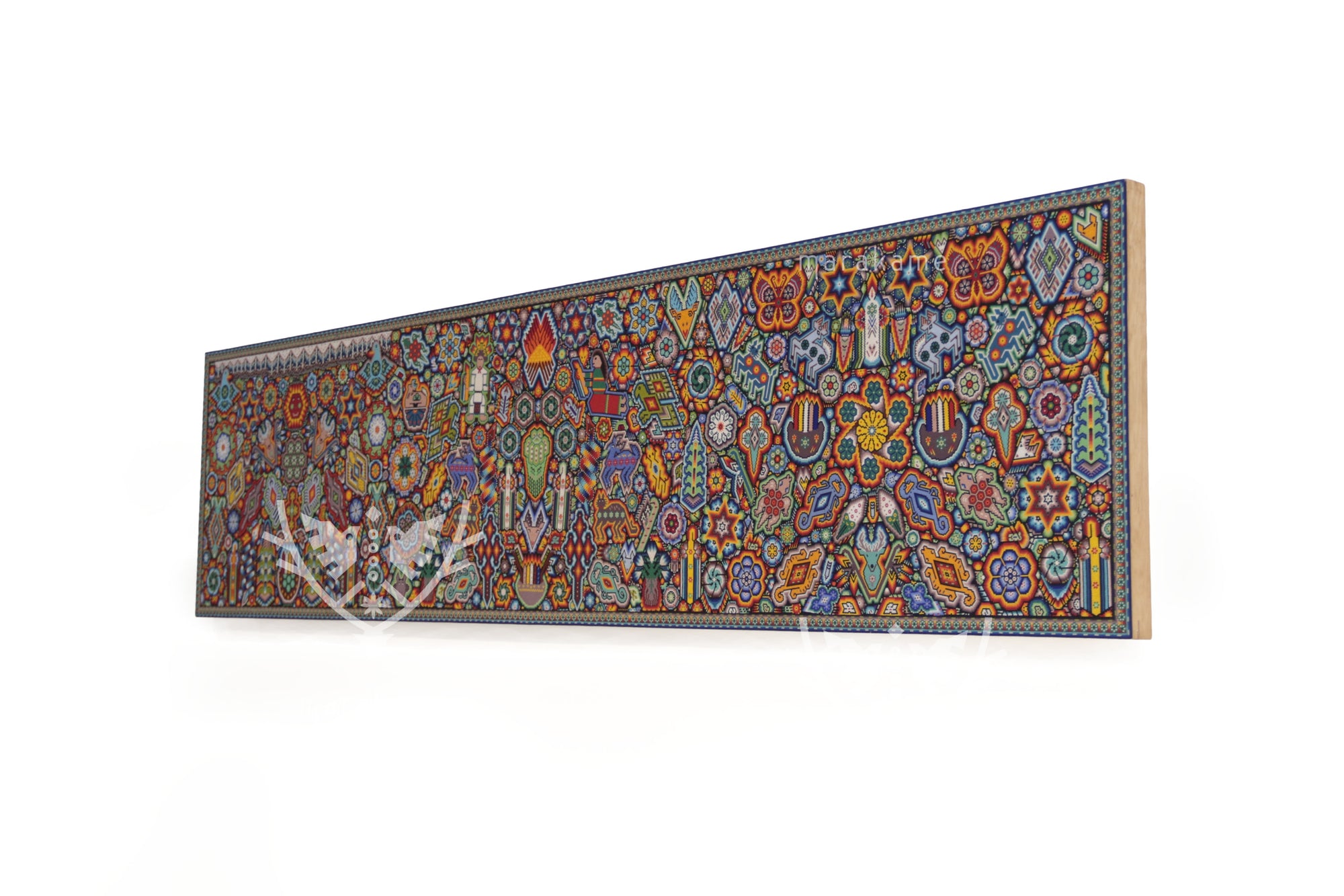 Nierika de Chaquira Cuadro Huichol - El Ciclo Sagrado: Cartografía de la Cosmovisión Wixárika - 244 x 60 cm.