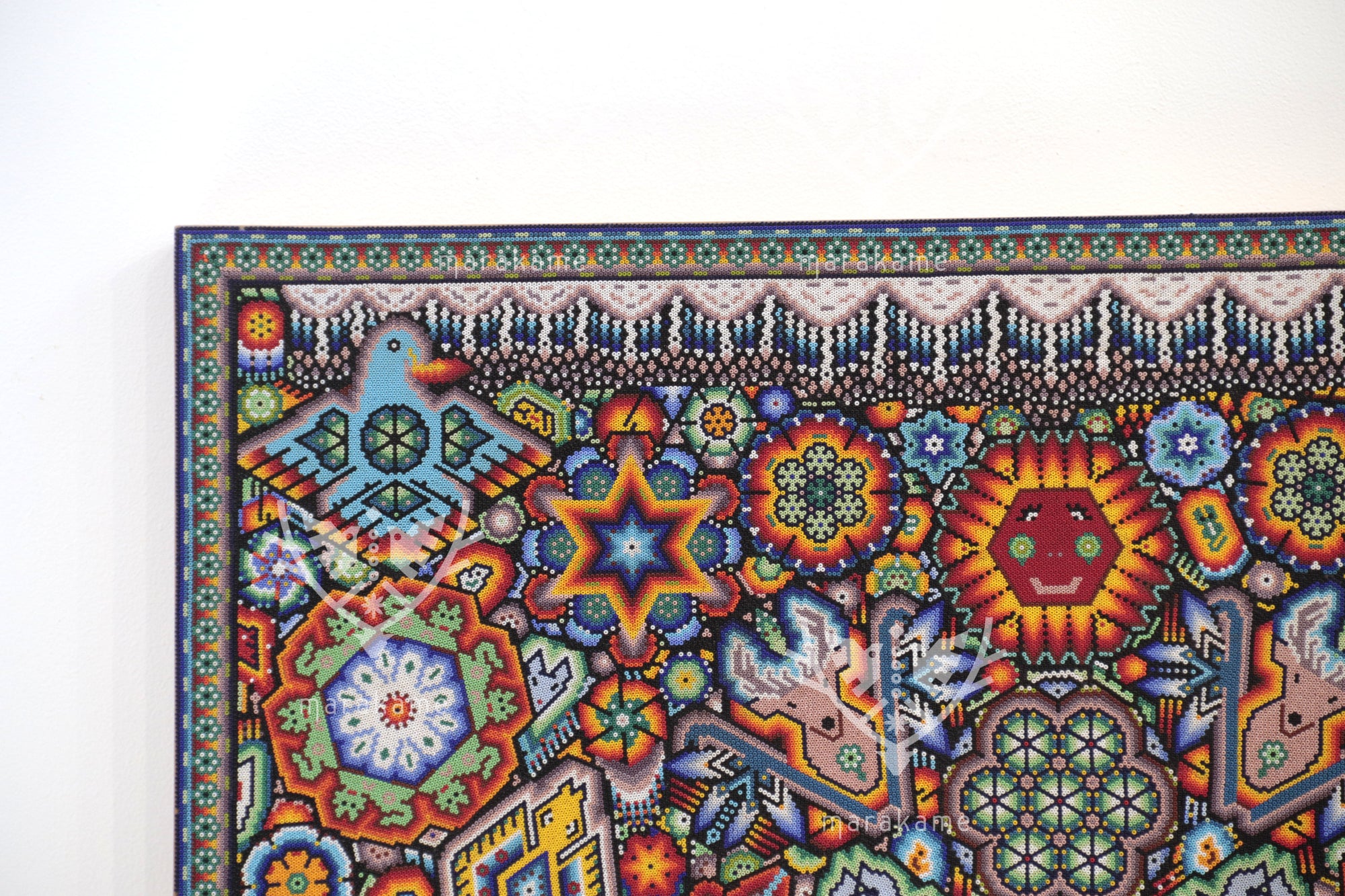 Nierika de Chaquira Cuadro Huichol - El Ciclo Sagrado: Cartografía de la Cosmovisión Wixárika - 244 x 60 cm.