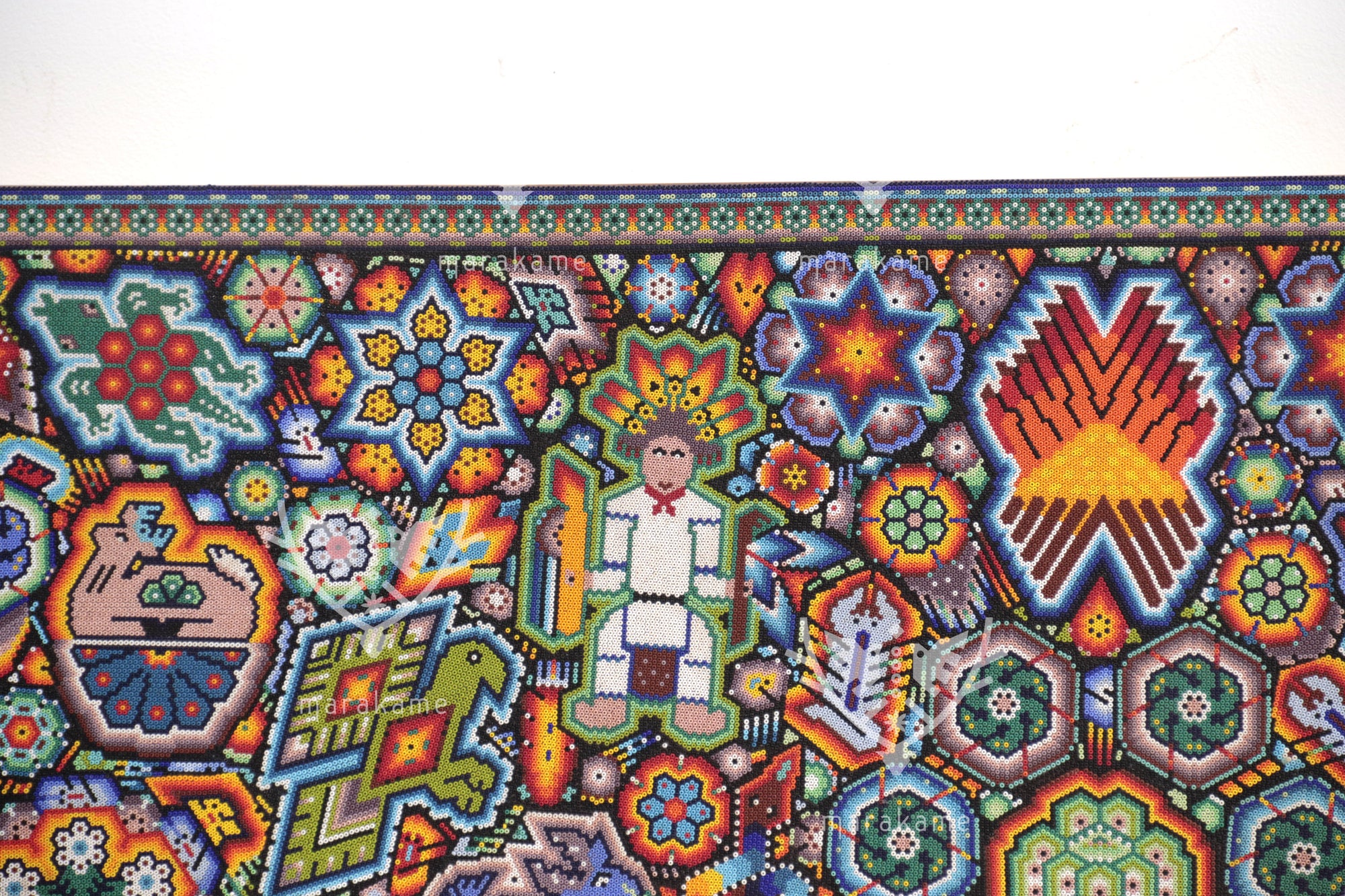 Nierika de Chaquira Cuadro Huichol - El Ciclo Sagrado: Cartografía de la Cosmovisión Wixárika - 244 x 60 cm.