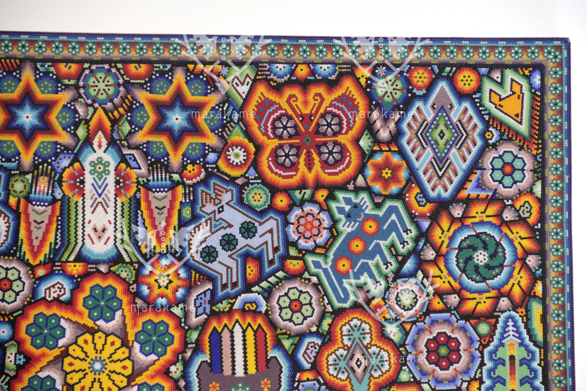 Nierika de Chaquira Cuadro Huichol - El Ciclo Sagrado: Cartografía de la Cosmovisión Wixárika - 244 x 60 cm.