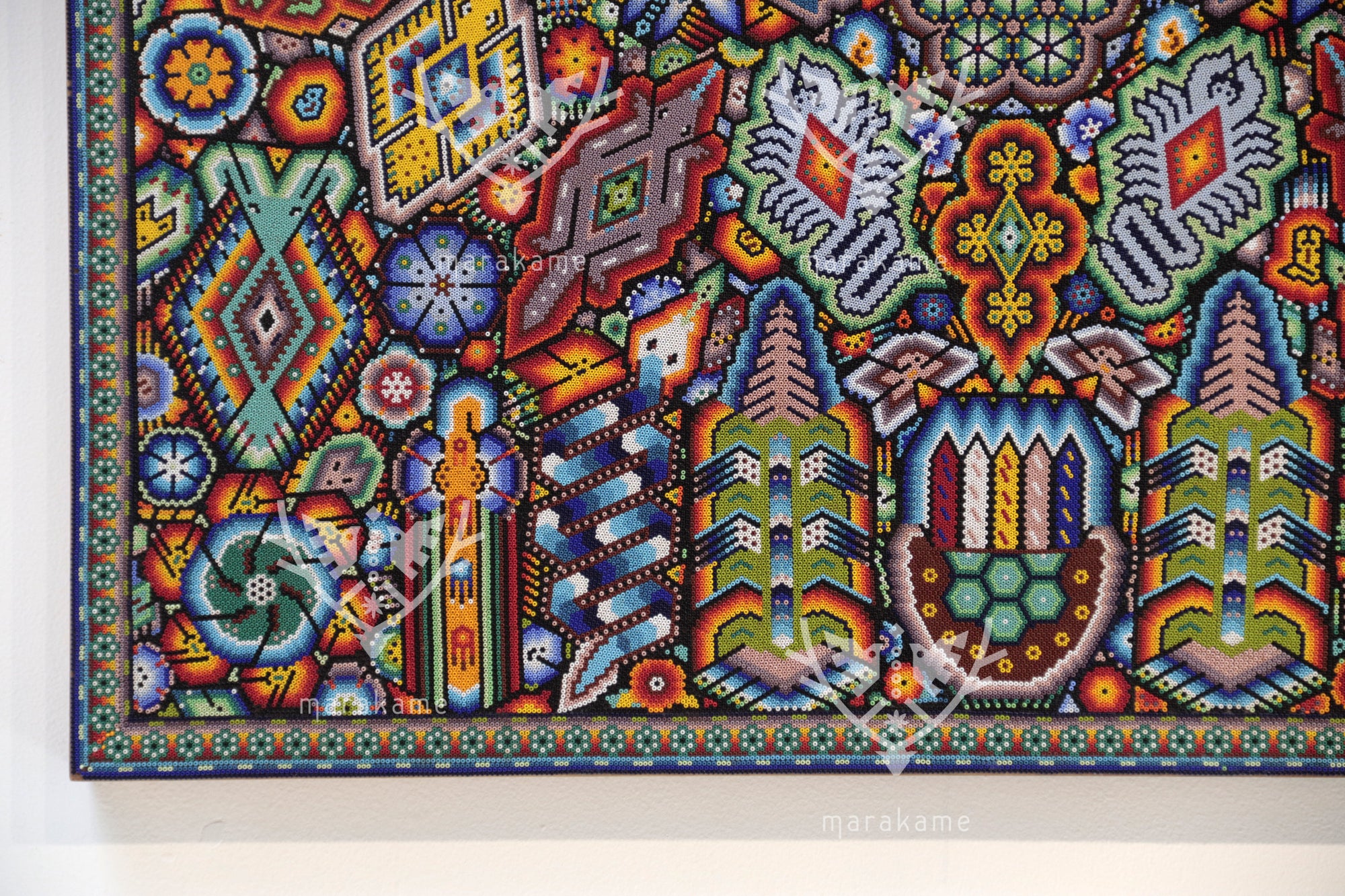 Nierika de Chaquira Cuadro Huichol - El Ciclo Sagrado: Cartografía de la Cosmovisión Wixárika - 244 x 60 cm.