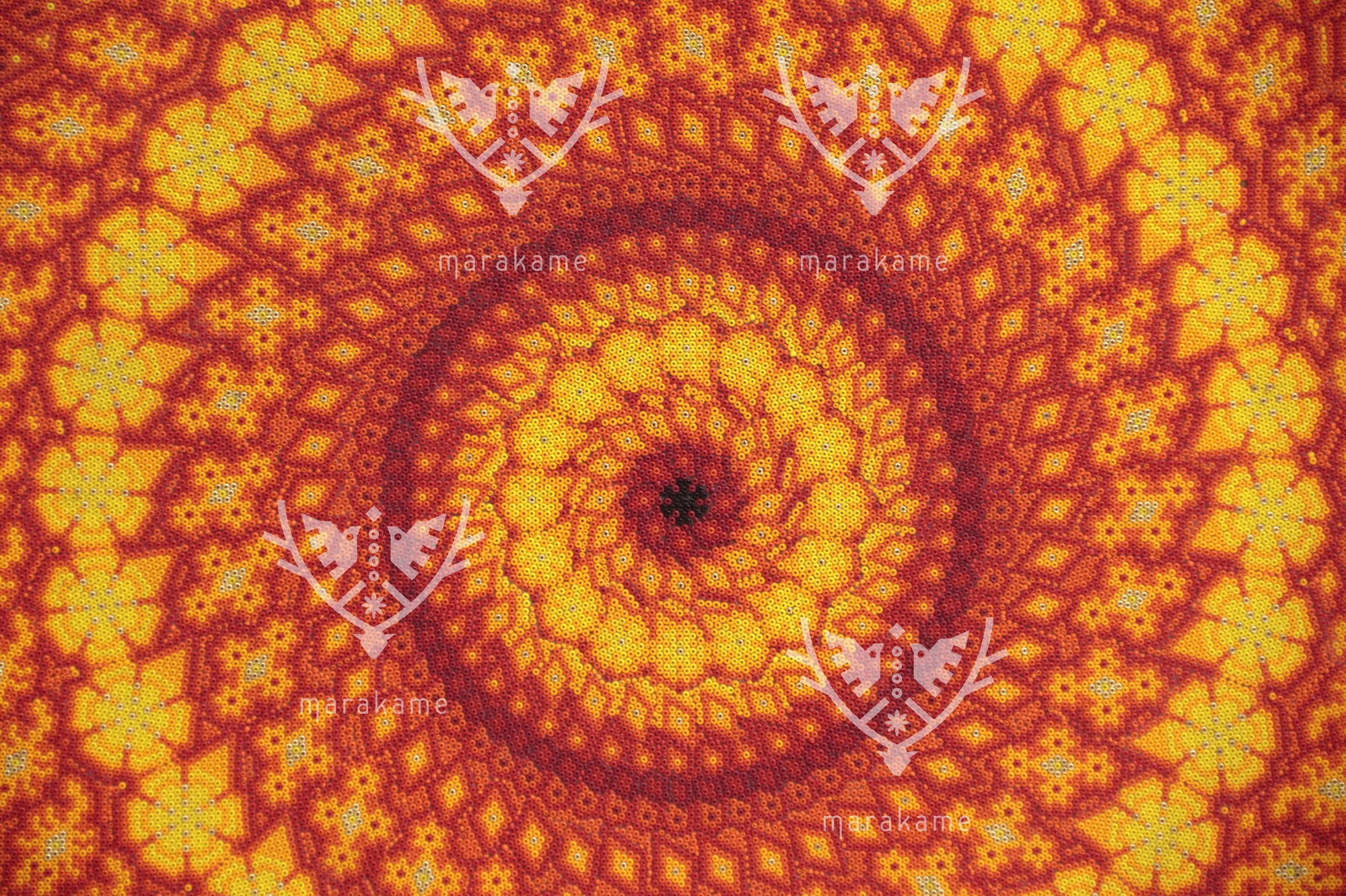 Nierika de Chaquira Circulo Huichol - Tatewari: El Nacimiento del Abuelo Fuego - 180 cm.