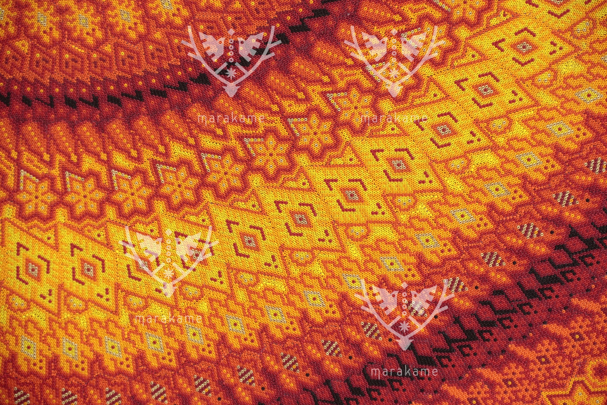 Nierika de Chaquira Circulo Huichol - Tatewari: El Nacimiento del Abuelo Fuego - 180 cm.