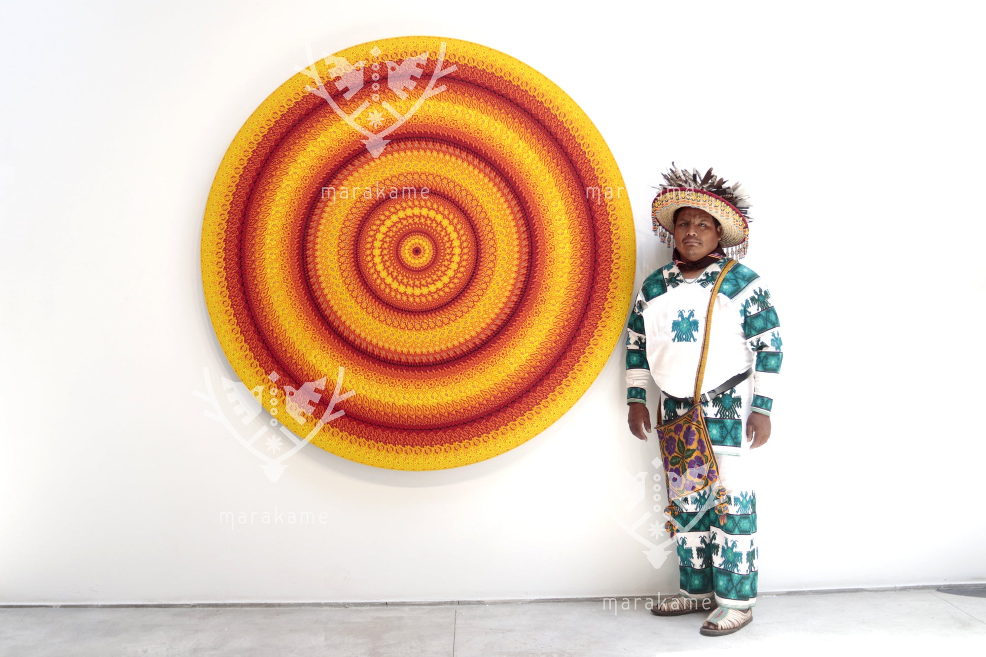 Nierika de Chaquira Circulo Huichol - Tatewari: El Nacimiento del Abuelo Fuego - 180 cm.