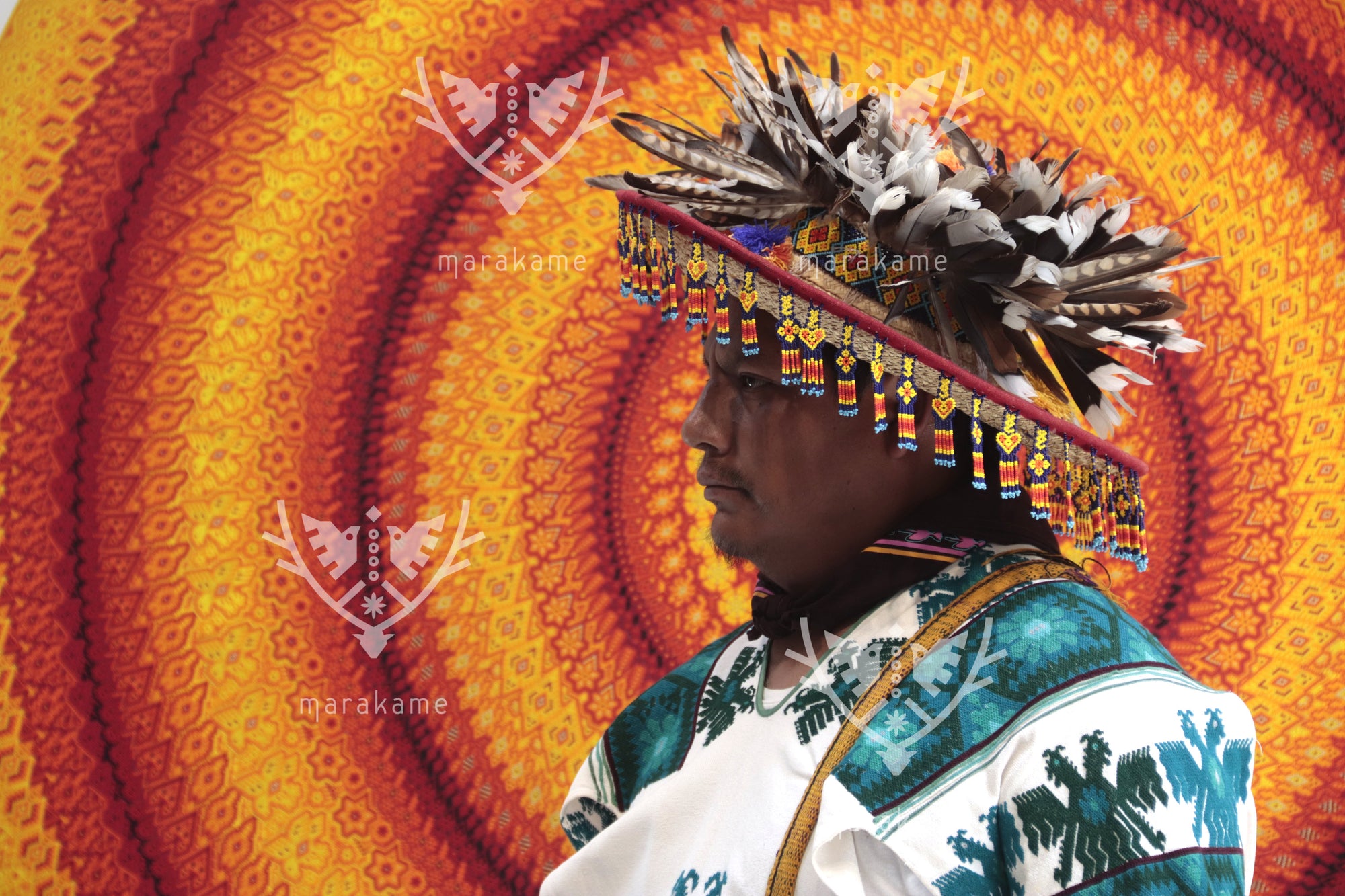 Nierika de Chaquira Circulo Huichol - Tatewari: El Nacimiento del Abuelo Fuego - 180 cm.