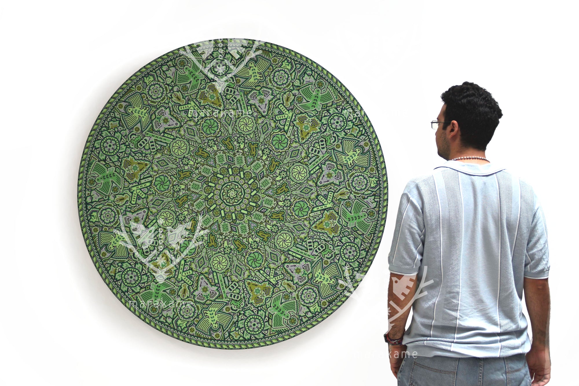 Nierika de Chaquira Círculo Huichol - El Jardín de los Venados - 120 cm.