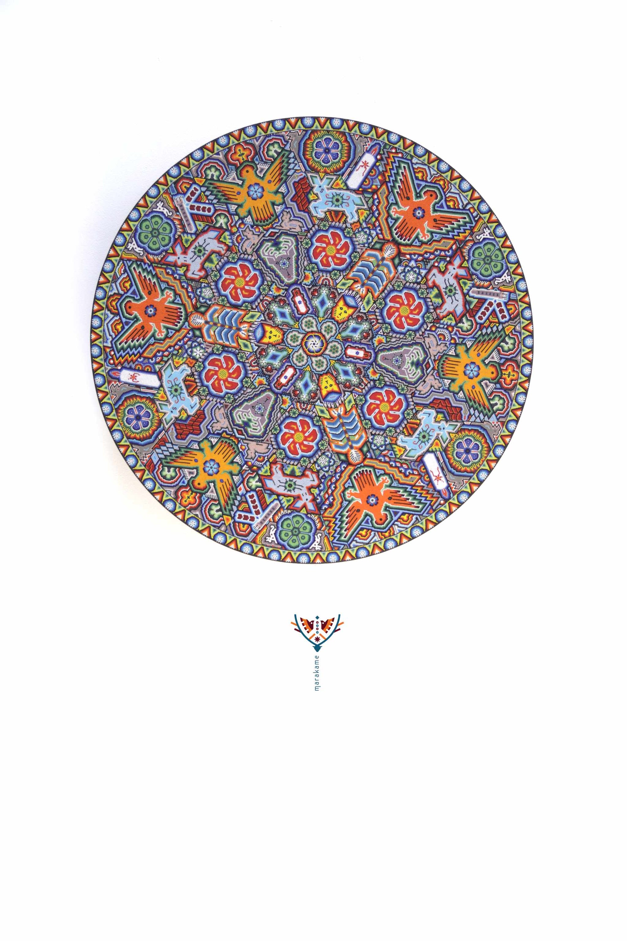Nierika de Chaquira micro Huichol Circle - Maxakuaxi Yeiyarieya in Mukuyuawi - The vision of maxakuaxi in Mukuyuawi - 80 cm.