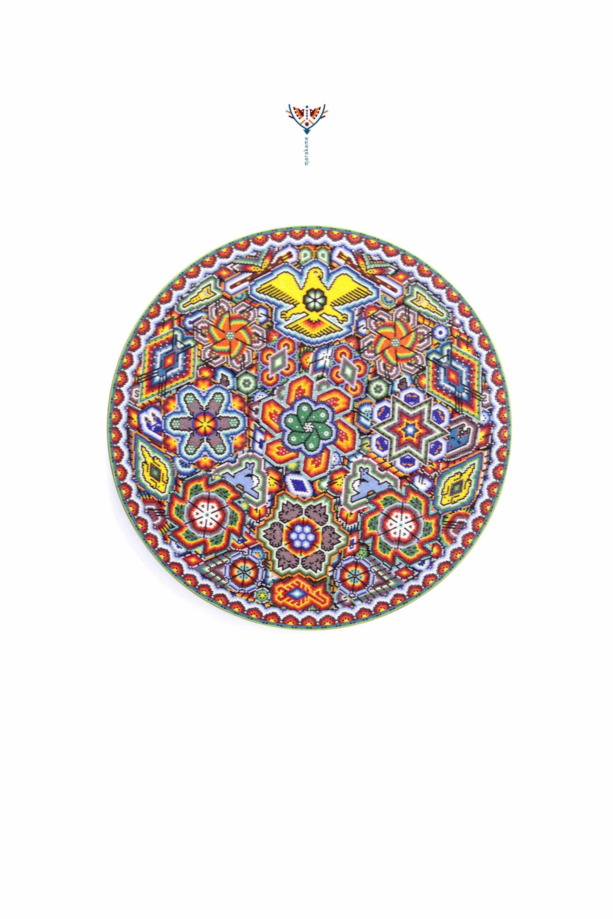 Nierika de Chaquira micro Círculo Huichol - Wirikuta Wa Usa Manti Neika - 40 cm.