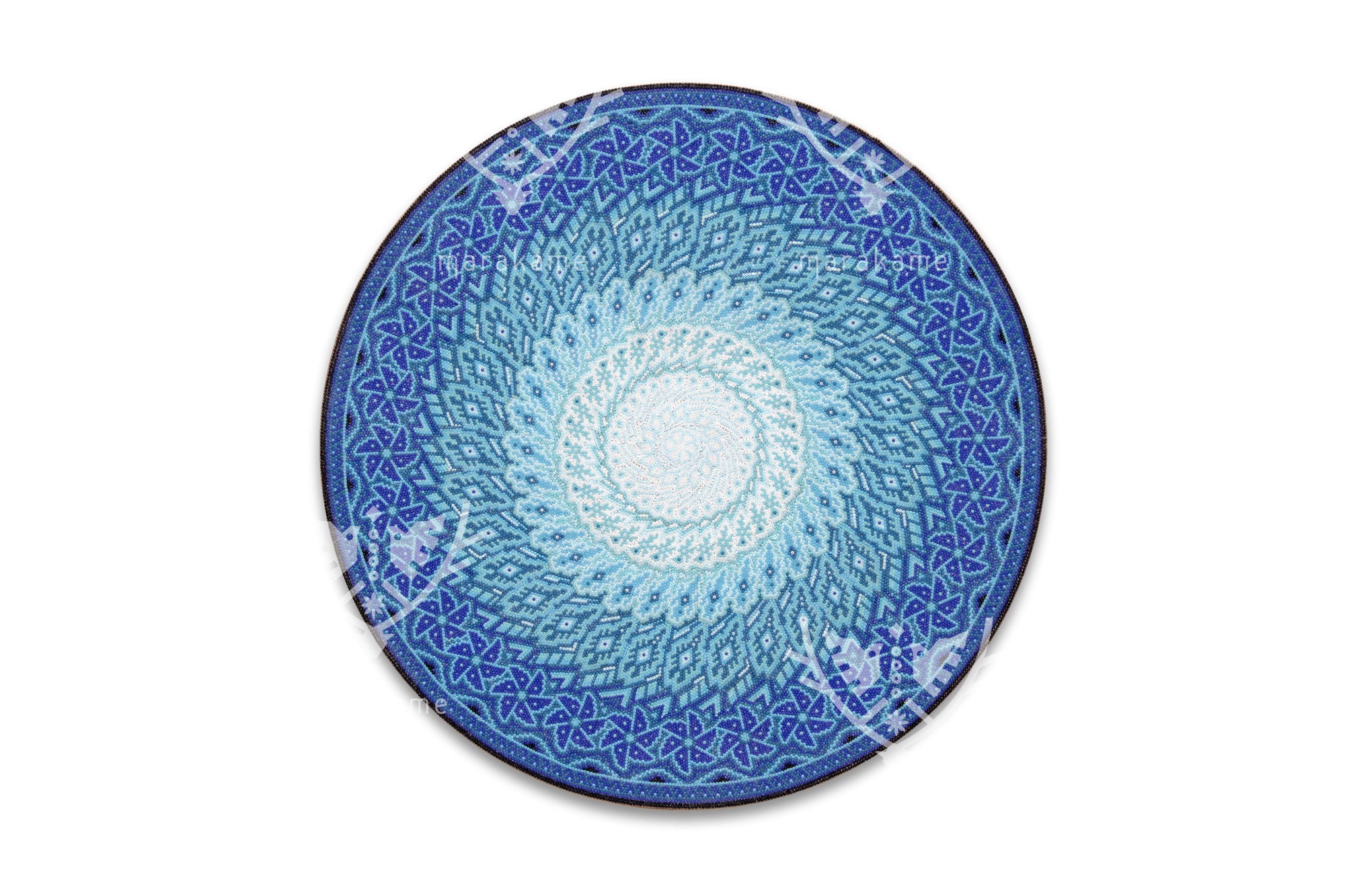 Nierika de Chaquira micro Círculo Huichol - Wirikuta tuutú yuyuawi - Flores azules del desierto de Wirikuta - 40 cm.