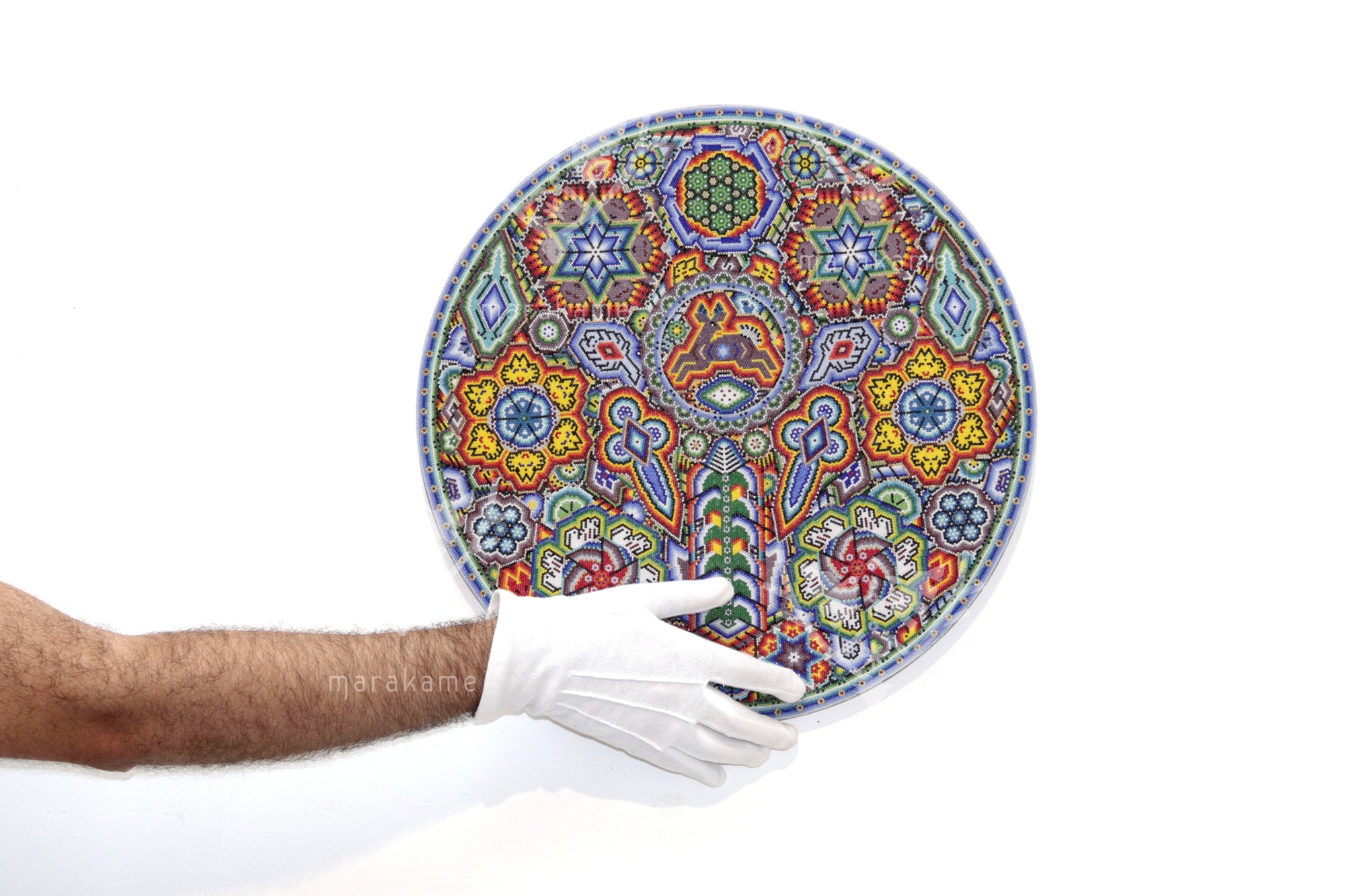 Nierika de Chaquira micro Círculo Huichol - El camino del Venado Sagrado - 40 cm.