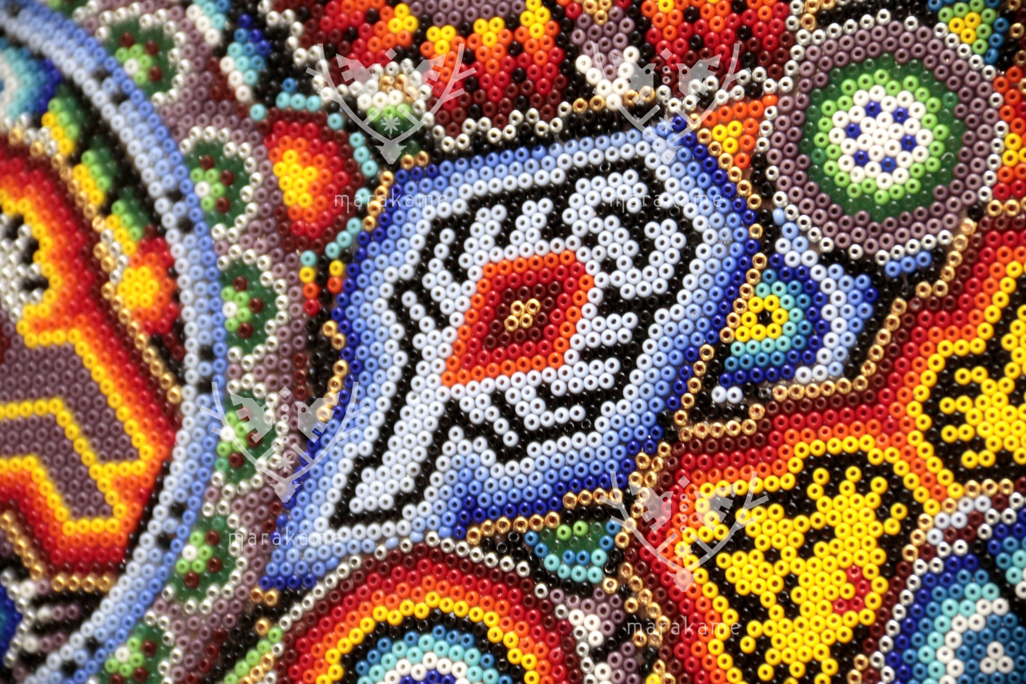 Nierika de Chaquira micro Círculo Huichol - El camino del Venado Sagrado - 40 cm.