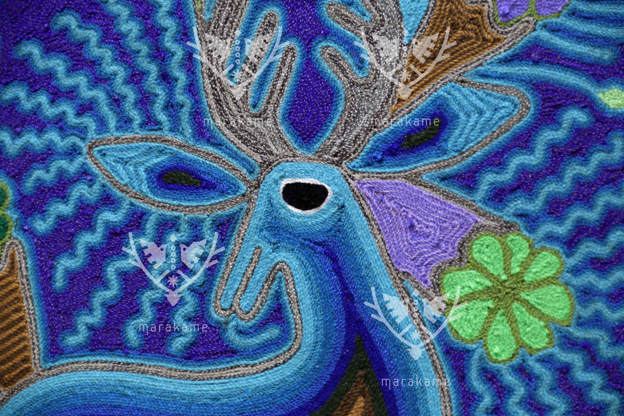 Nierika de Estambre Círculo Huichol - Wautüri - Ofrenda de Venado - 120 cm. - 2025