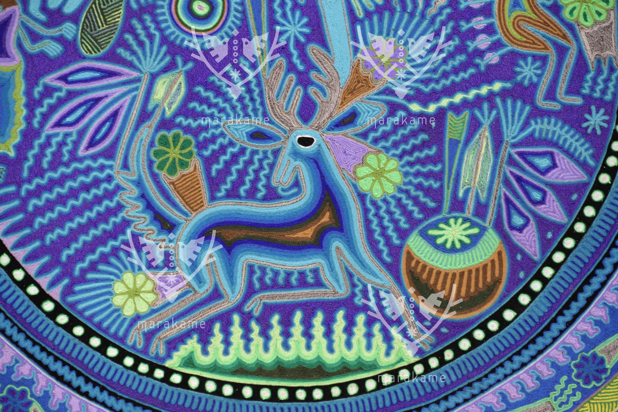 Nierika de Estambre Círculo Huichol - Wautüri - Ofrenda de Venado - 120 cm. - 2025